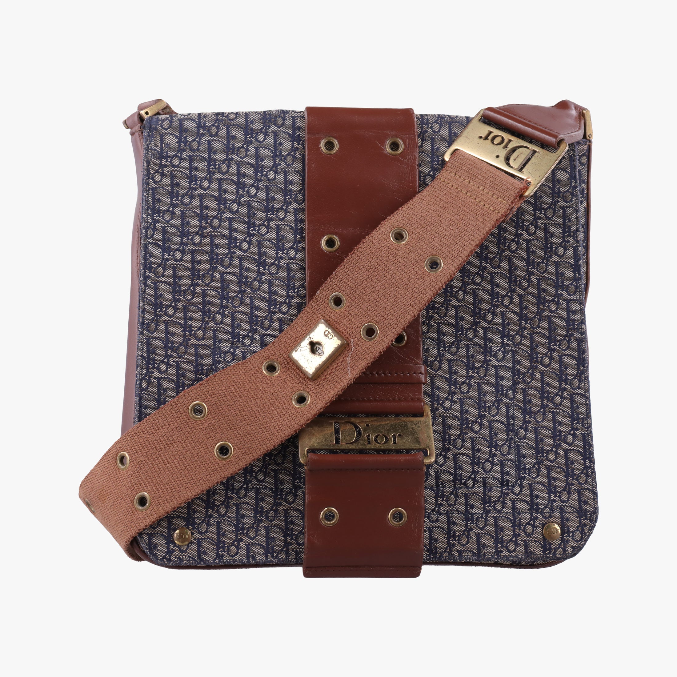 Pre-owned Christian Dior Street Chic Brown×blue canvasxleather  shoulderbag | stylenewstar