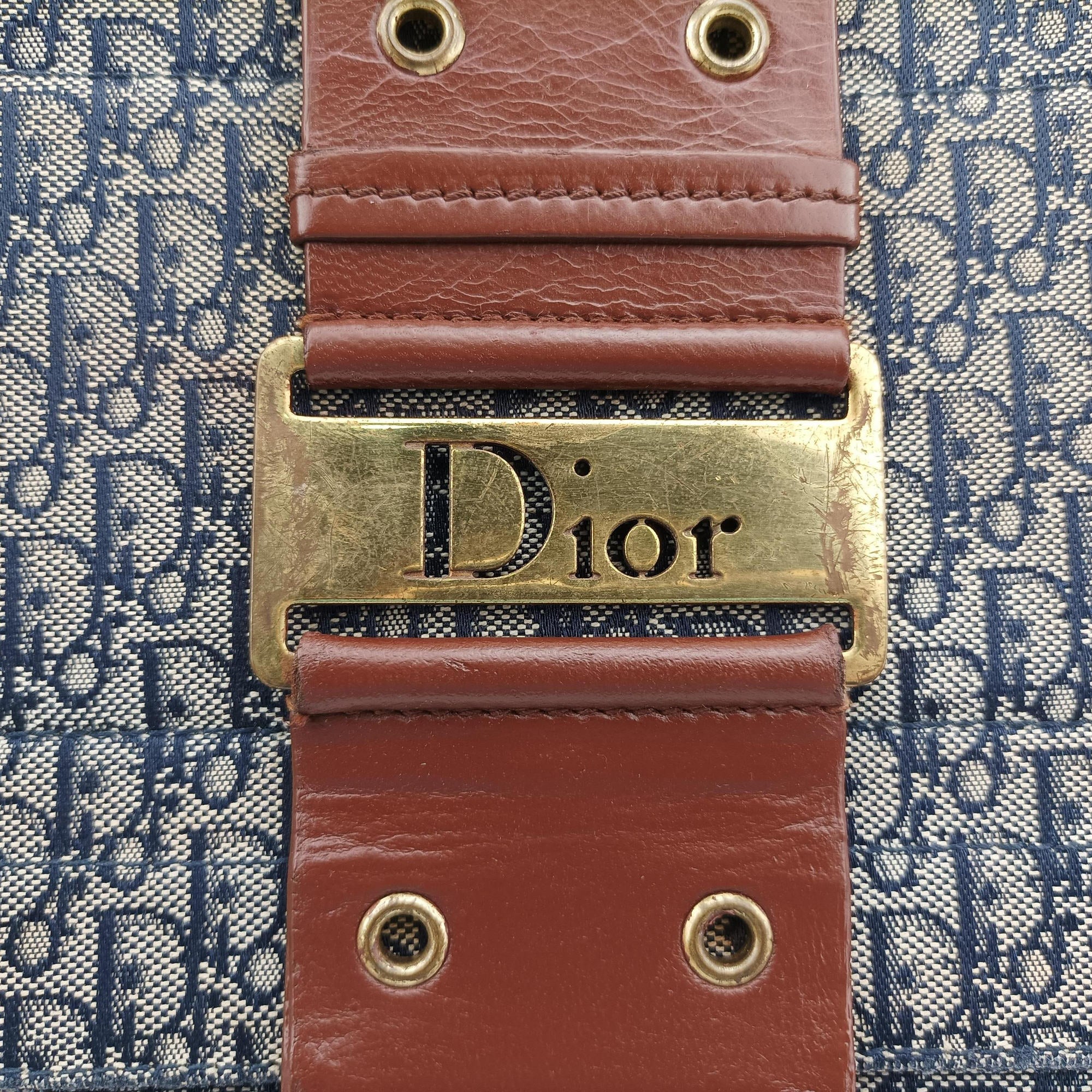 Pre-owned Christian Dior Street Chic Brown×blue canvasxleather  shoulderbag | stylenewstar