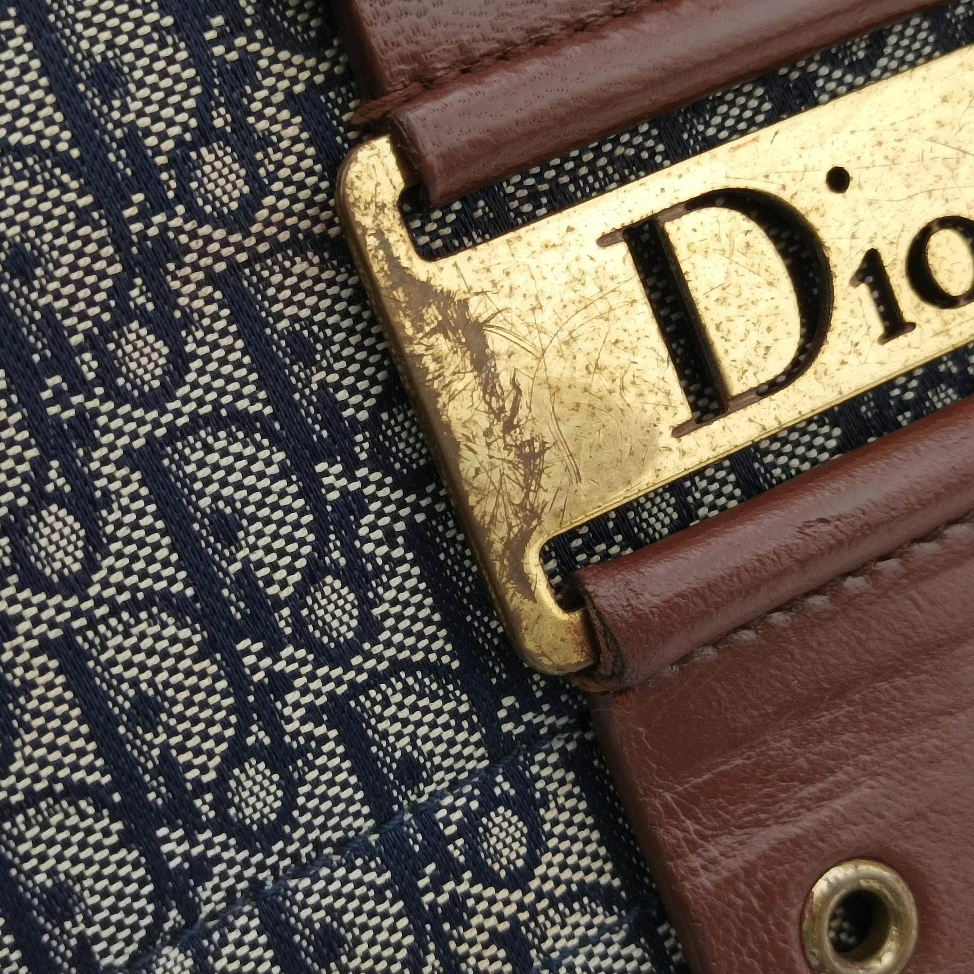 Pre-owned Christian Dior Street Chic Brown×blue canvasxleather  shoulderbag | stylenewstar