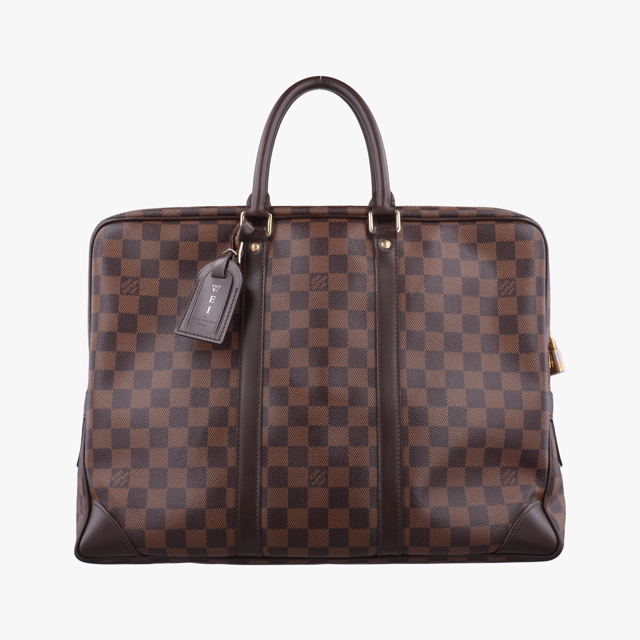 Pre-owned Louis Vuitton Porte Documents Voyage EBENE Damier Canvas N41124 handbag | stylenewstar