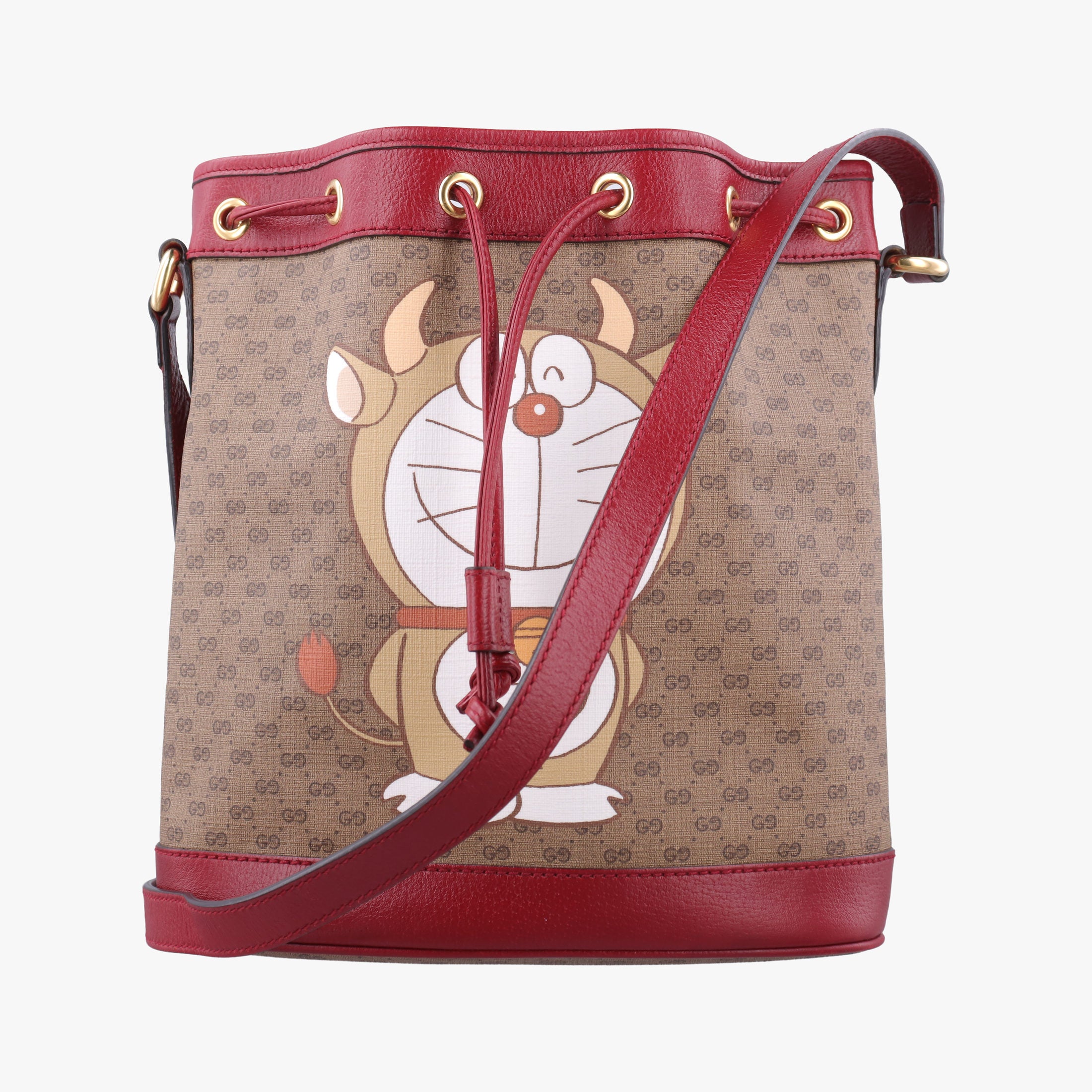 Pre-owned Gucci Doraemon collaboration Brown x red PVC coated canvas×Leather 655597 shoulderbag | stylenewstar