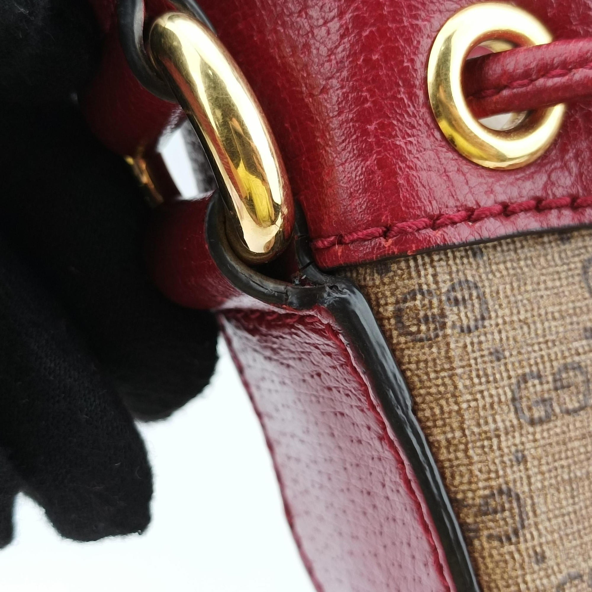 Pre-owned Gucci Doraemon collaboration Brown x red PVC coated canvas×Leather 655597 shoulderbag | stylenewstar