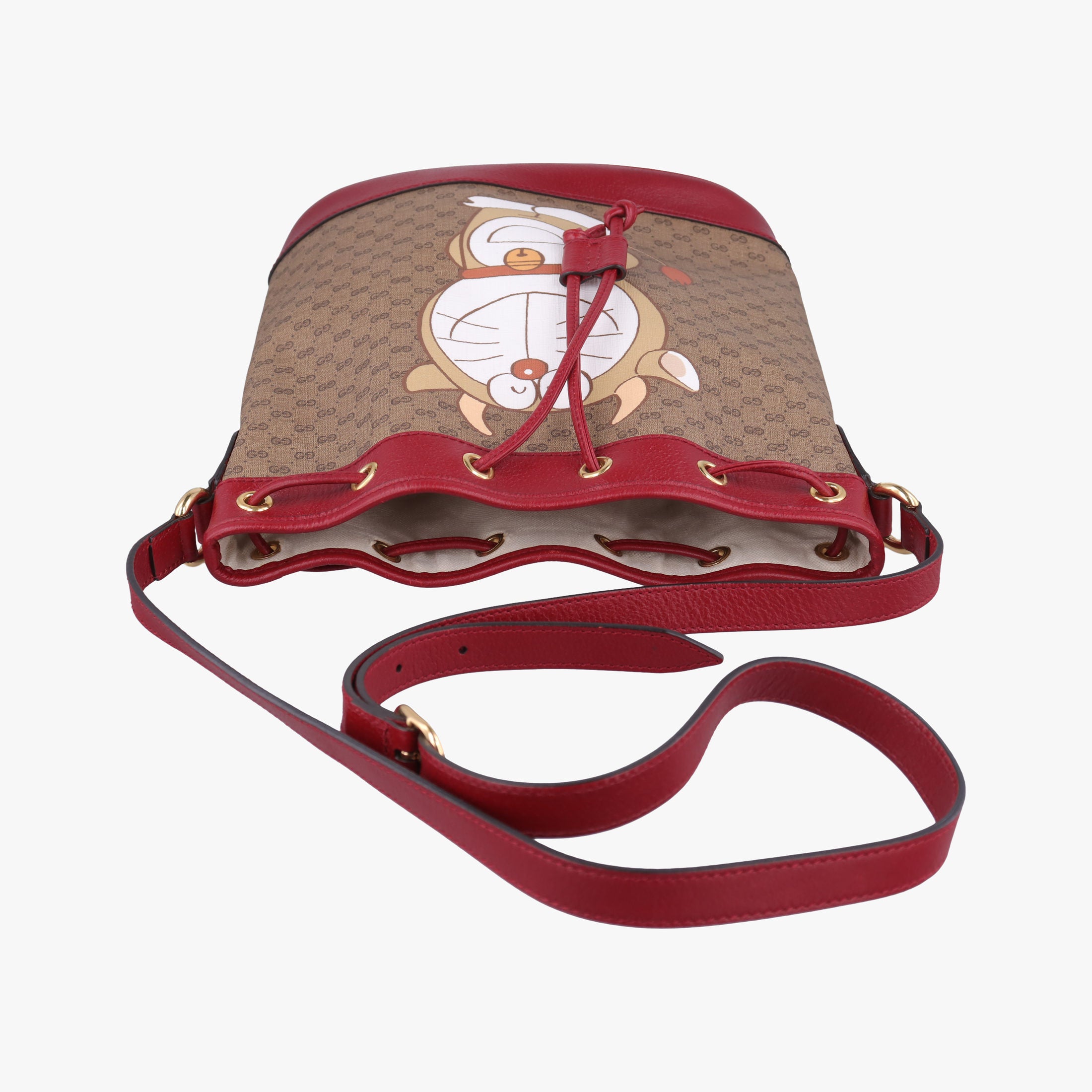 Pre-owned Gucci Doraemon collaboration Brown x red PVC coated canvas×Leather 655597 shoulderbag | stylenewstar