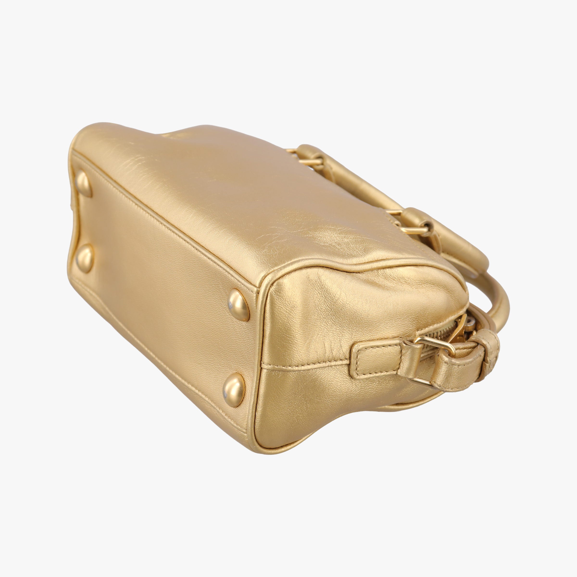 Pre-owned Yves Saint Laurent CLASSIC BABY DUFFLE Golden Leather 340238 shoulderbag | stylenewstar
