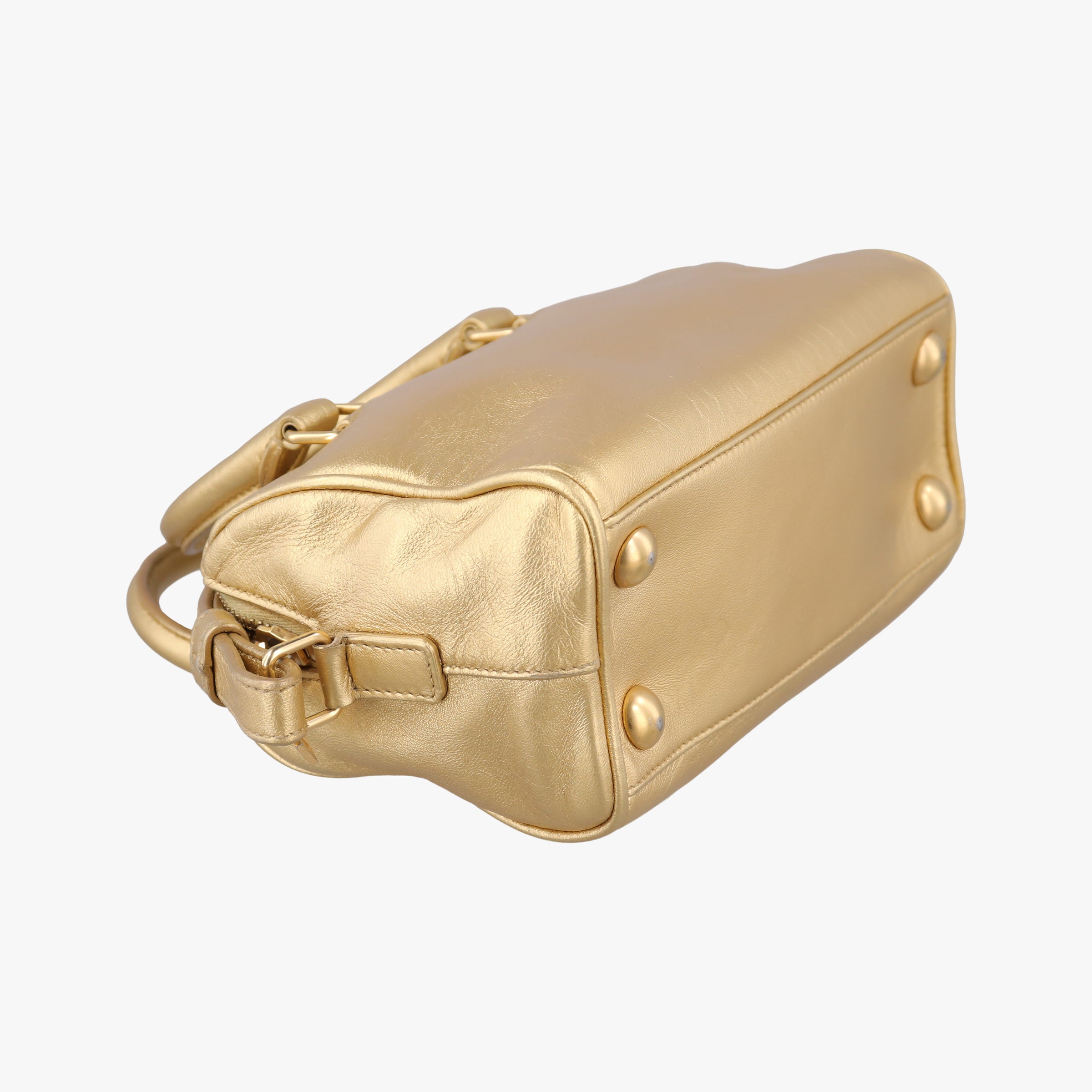 Pre-owned Yves Saint Laurent CLASSIC BABY DUFFLE Golden Leather 340238 shoulderbag | stylenewstar