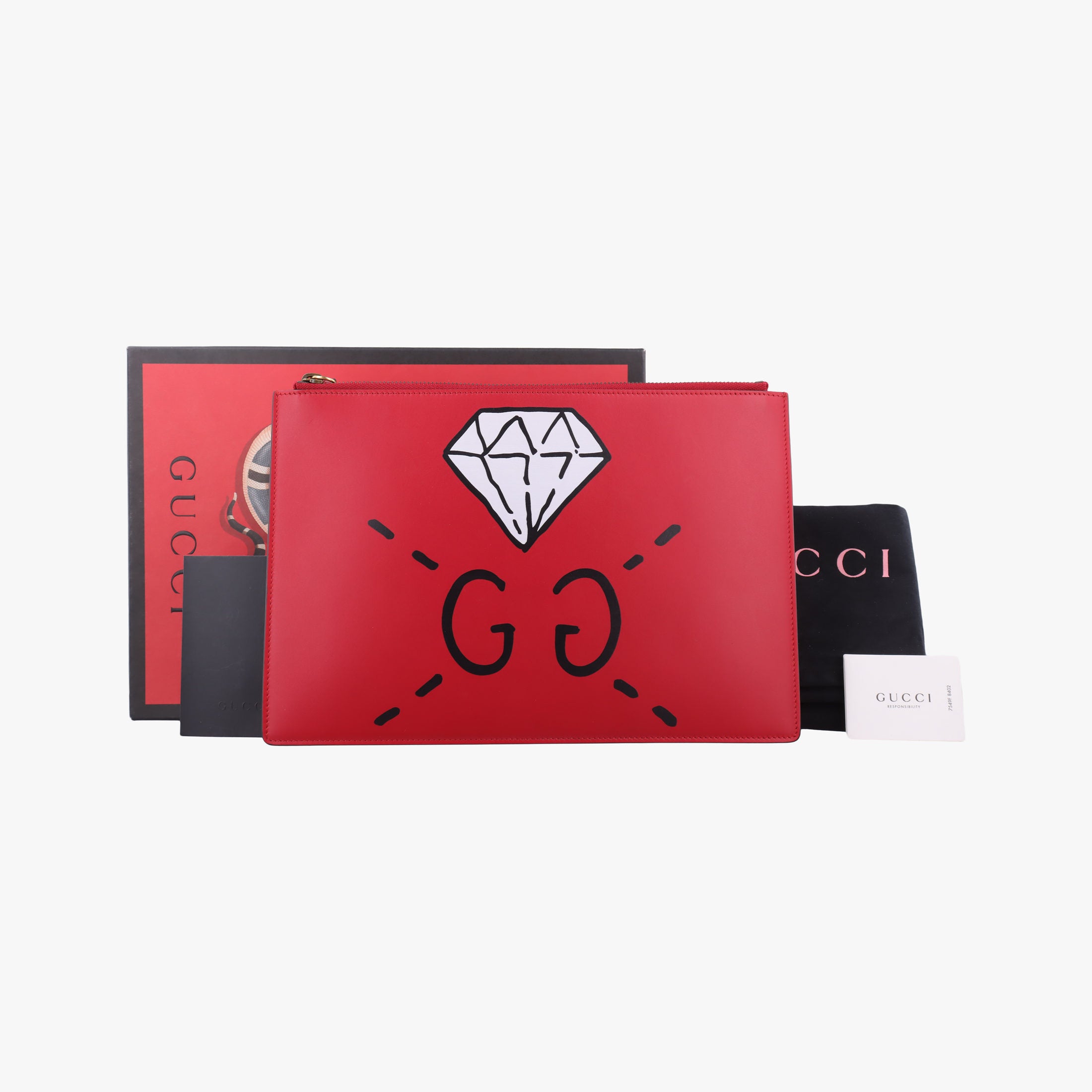 Pre-owned Gucci Ghost Red Leather 445597 clutchbag | stylenewstar