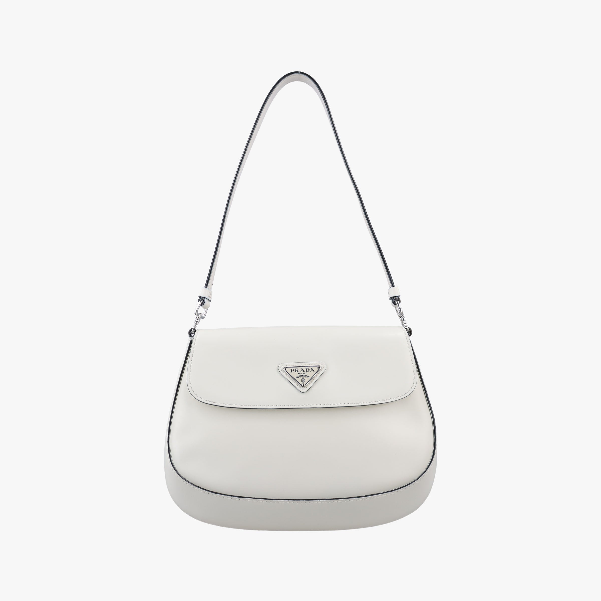 Pre-owned Prada Cleo Flap White Leather  shoulderbag | stylenewstar