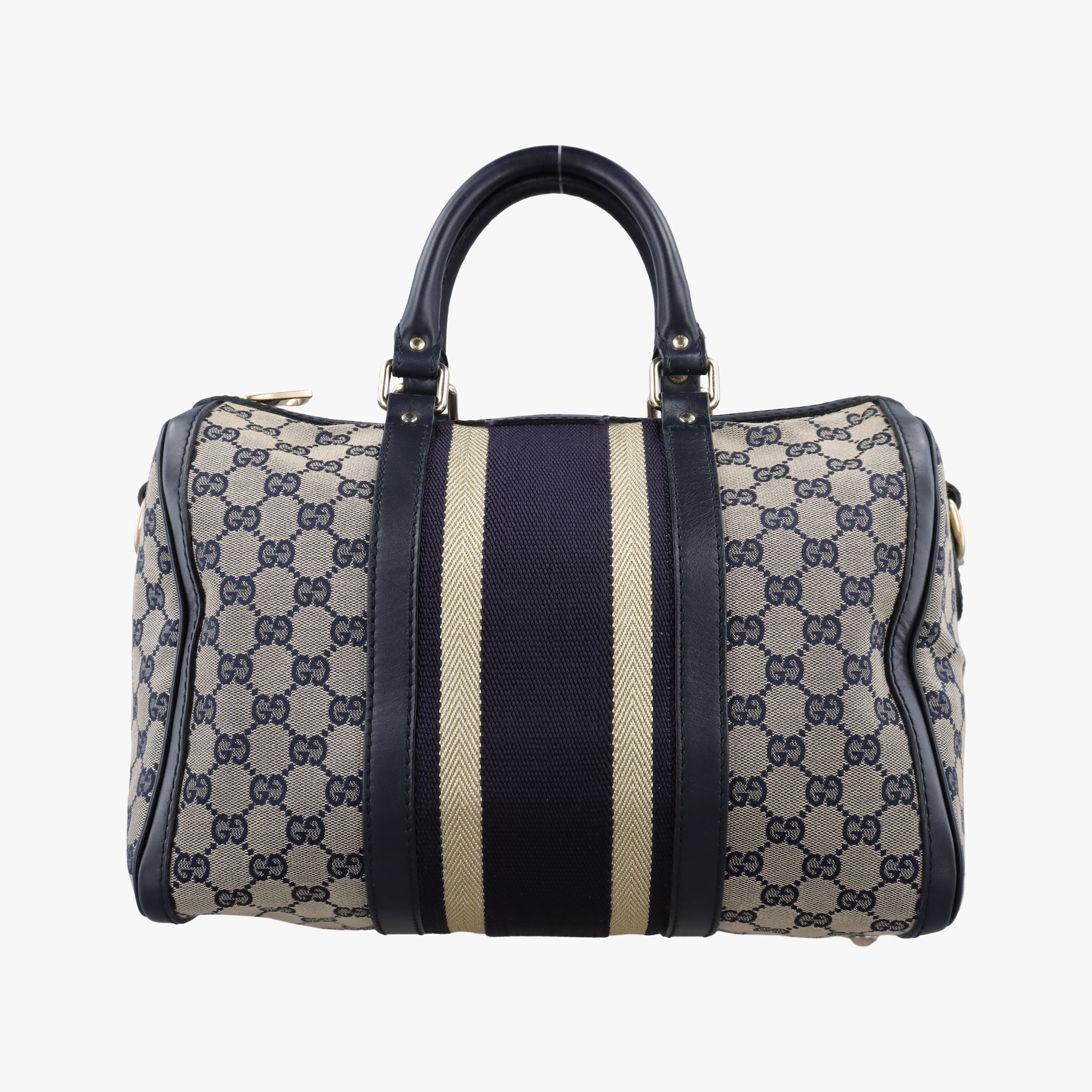 Pre-owned Gucci Sherry Line Navy×beige Leather×Canvas 247205 handbag | stylenewstar