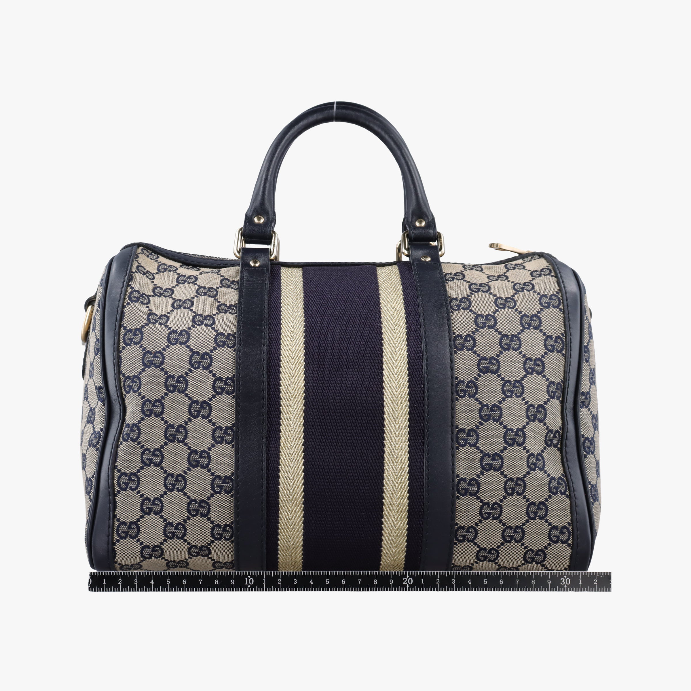Pre-owned Gucci Sherry Line Navy×beige Leather×Canvas 247205 handbag | stylenewstar