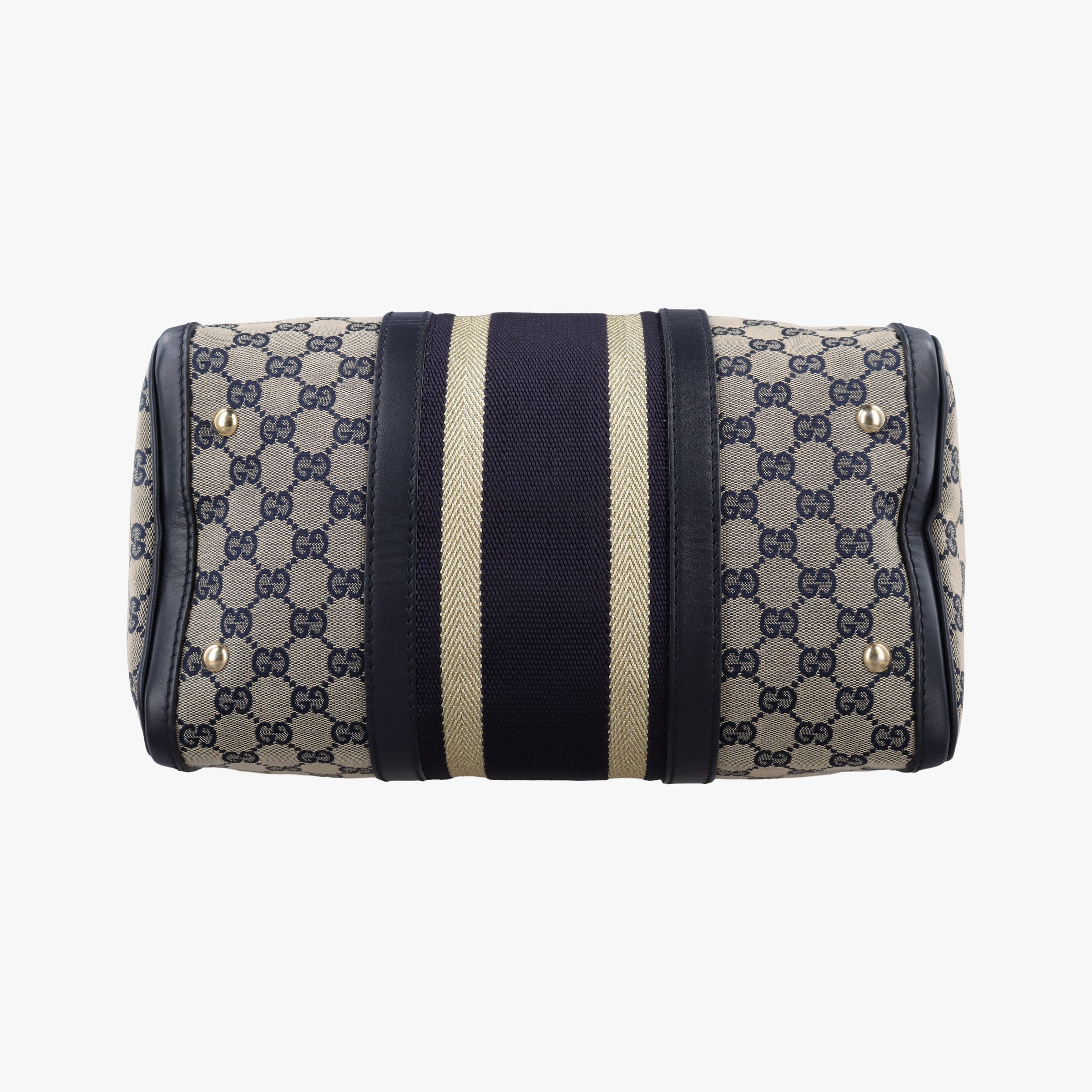 Pre-owned Gucci Sherry Line Navy×beige Leather×Canvas 247205 handbag | stylenewstar