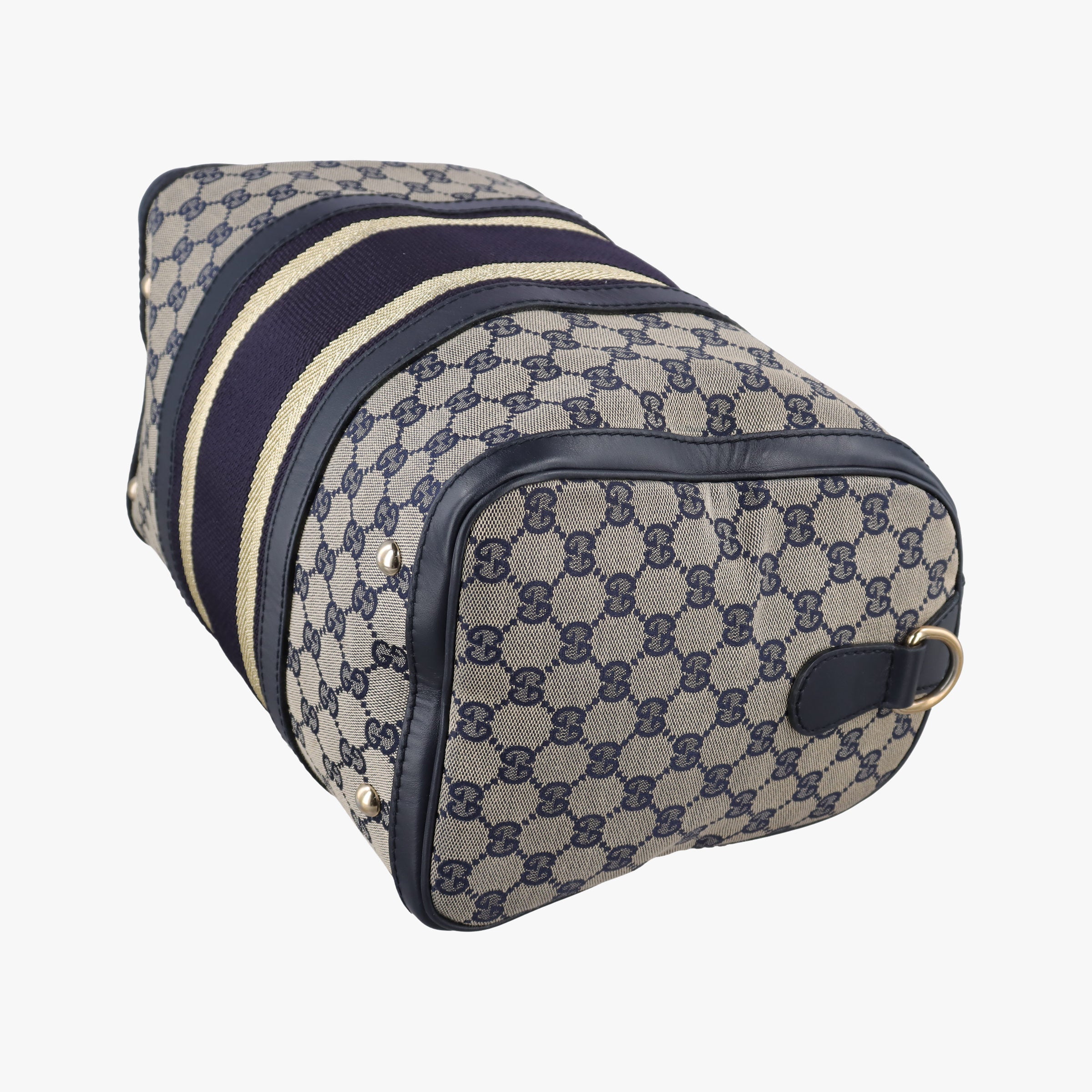 Pre-owned Gucci Sherry Line Navy×beige Leather×Canvas 247205 handbag | stylenewstar
