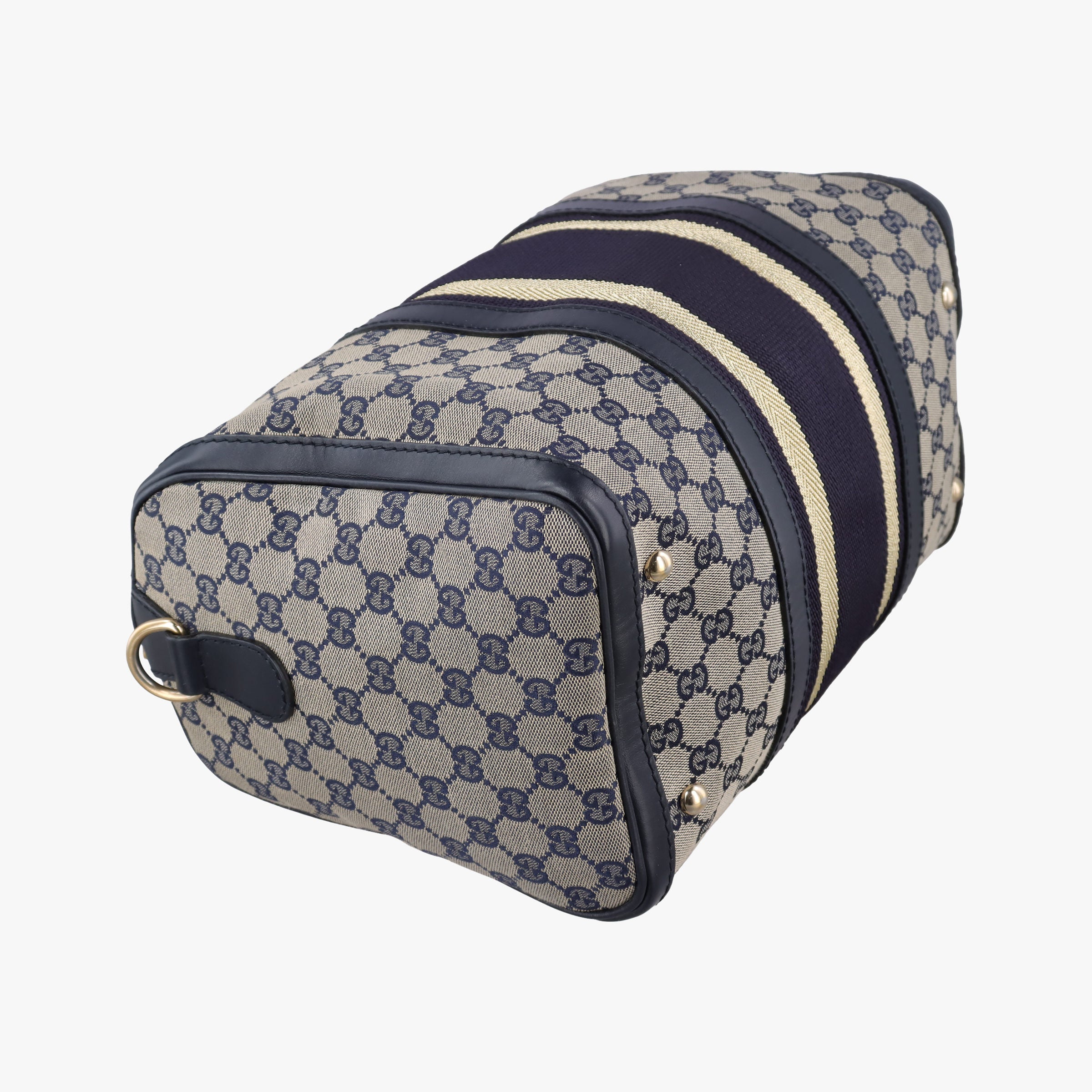 Pre-owned Gucci Sherry Line Navy×beige Leather×Canvas 247205 handbag | stylenewstar
