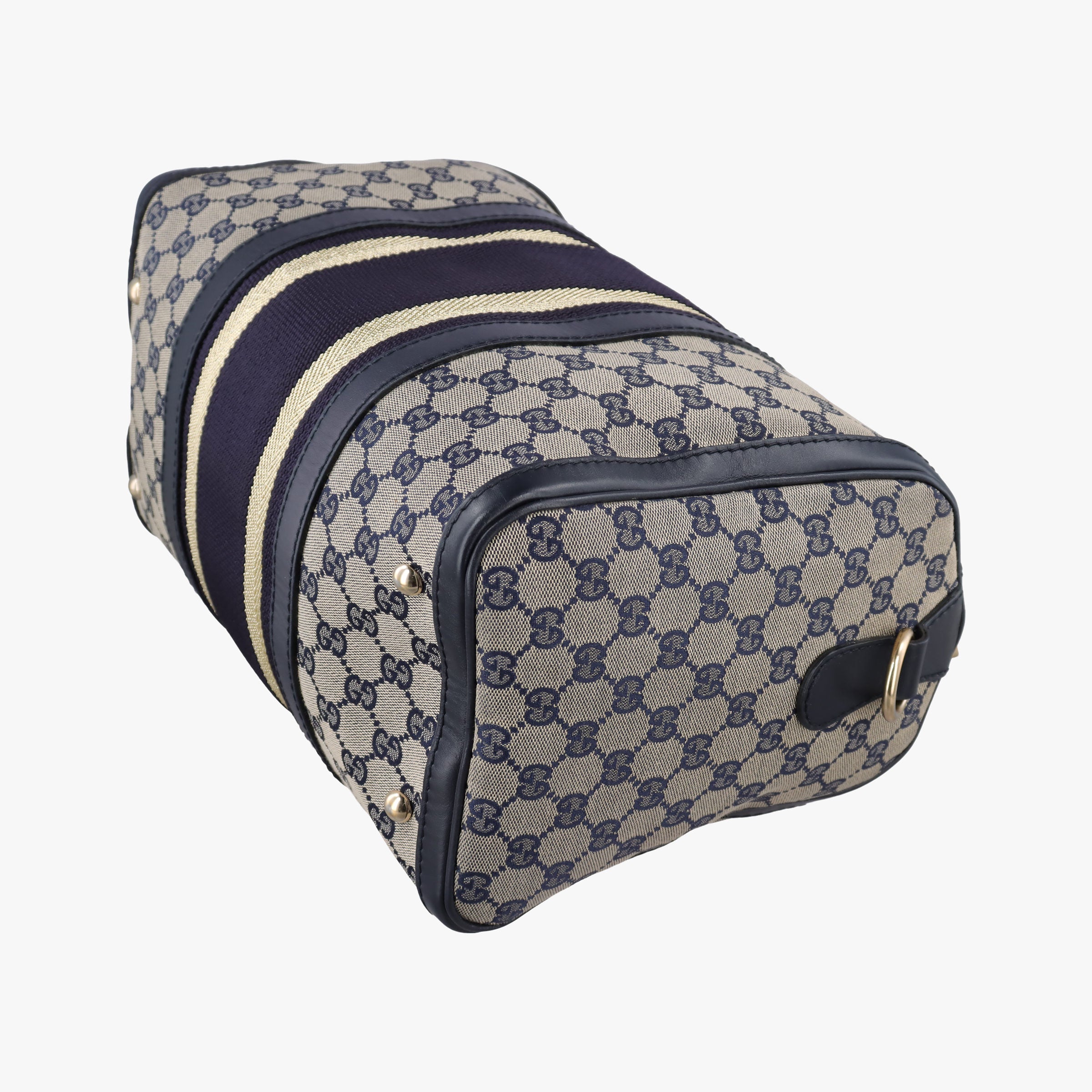 Pre-owned Gucci Sherry Line Navy×beige Leather×Canvas 247205 handbag | stylenewstar