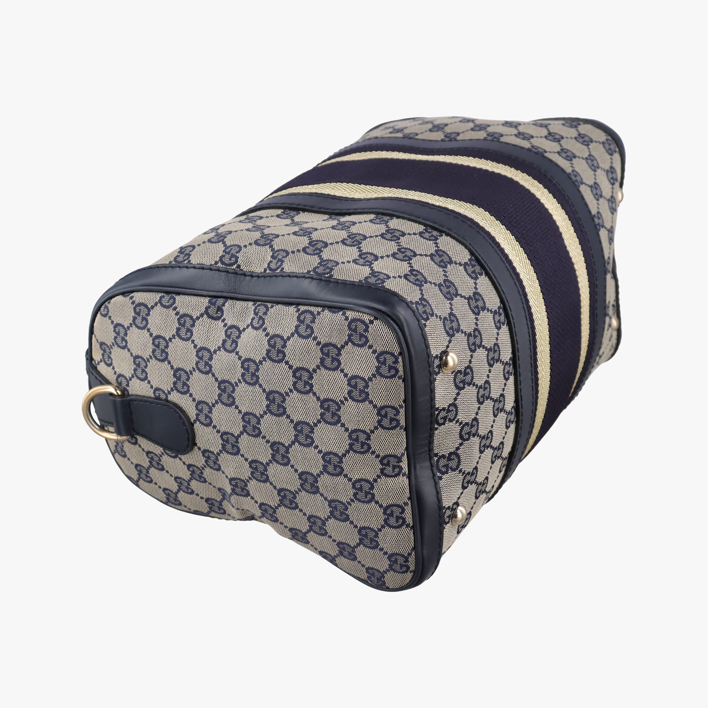 Pre-owned Gucci Sherry Line Navy×beige Leather×Canvas 247205 handbag | stylenewstar