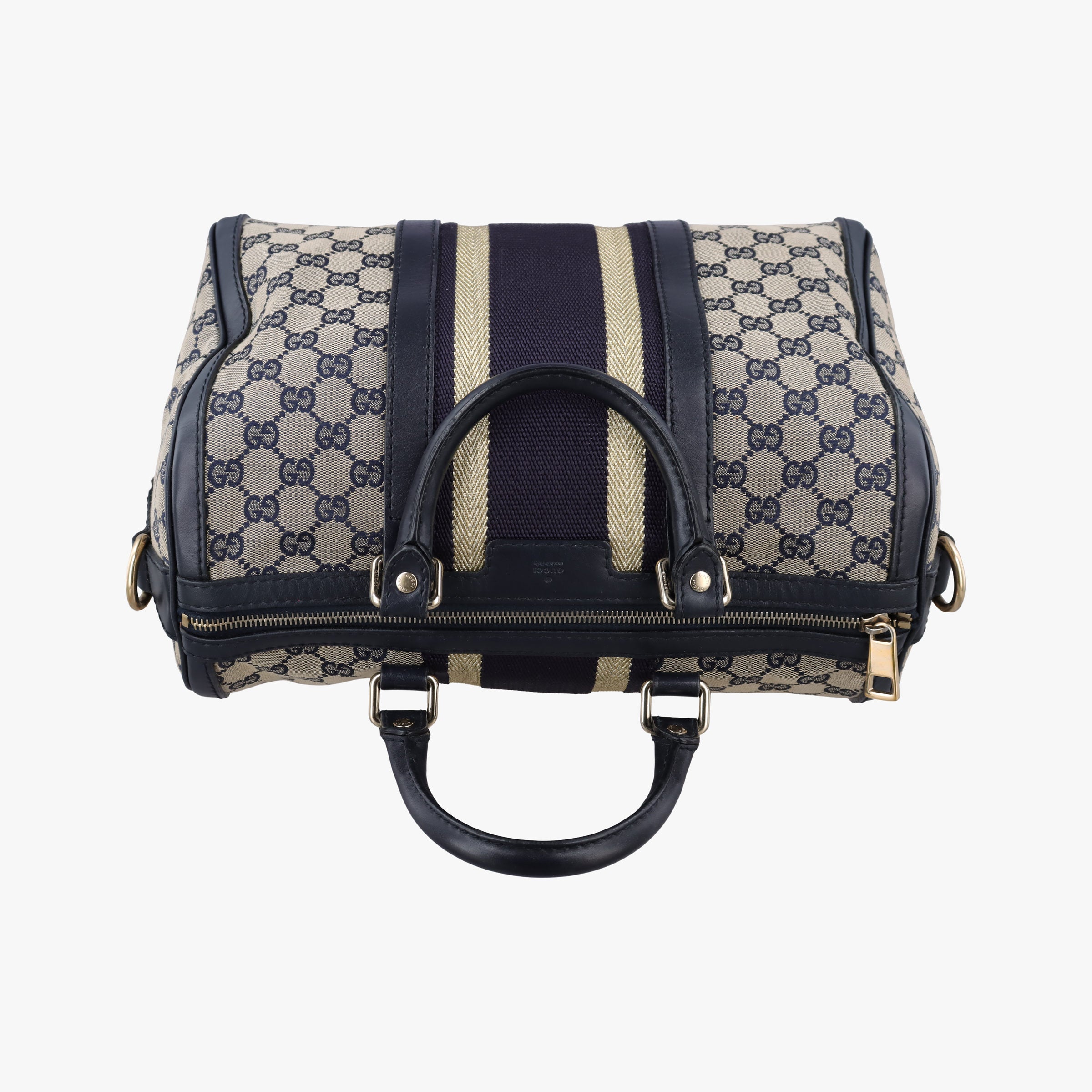 Pre-owned Gucci Sherry Line Navy×beige Leather×Canvas 247205 handbag | stylenewstar