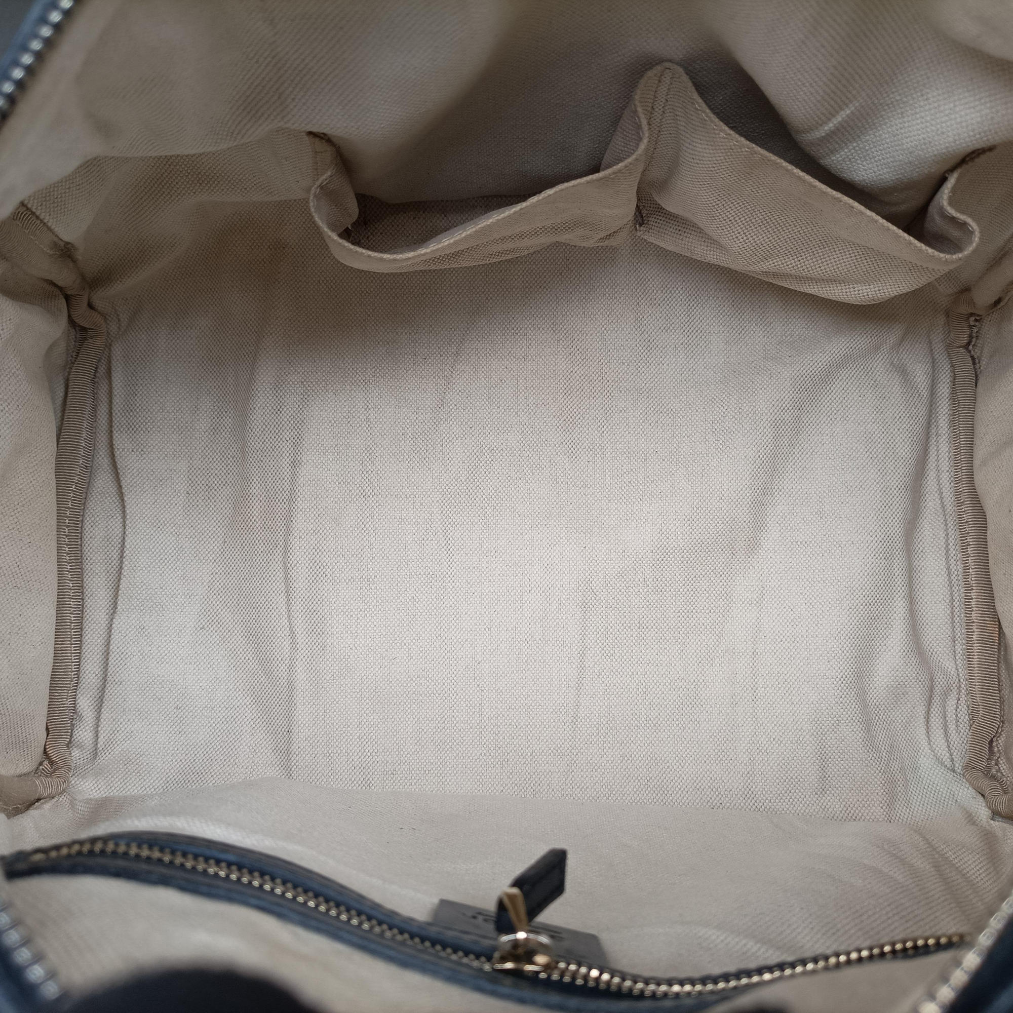 Pre-owned Gucci Sherry Line Navy×beige Leather×Canvas 247205 handbag | stylenewstar