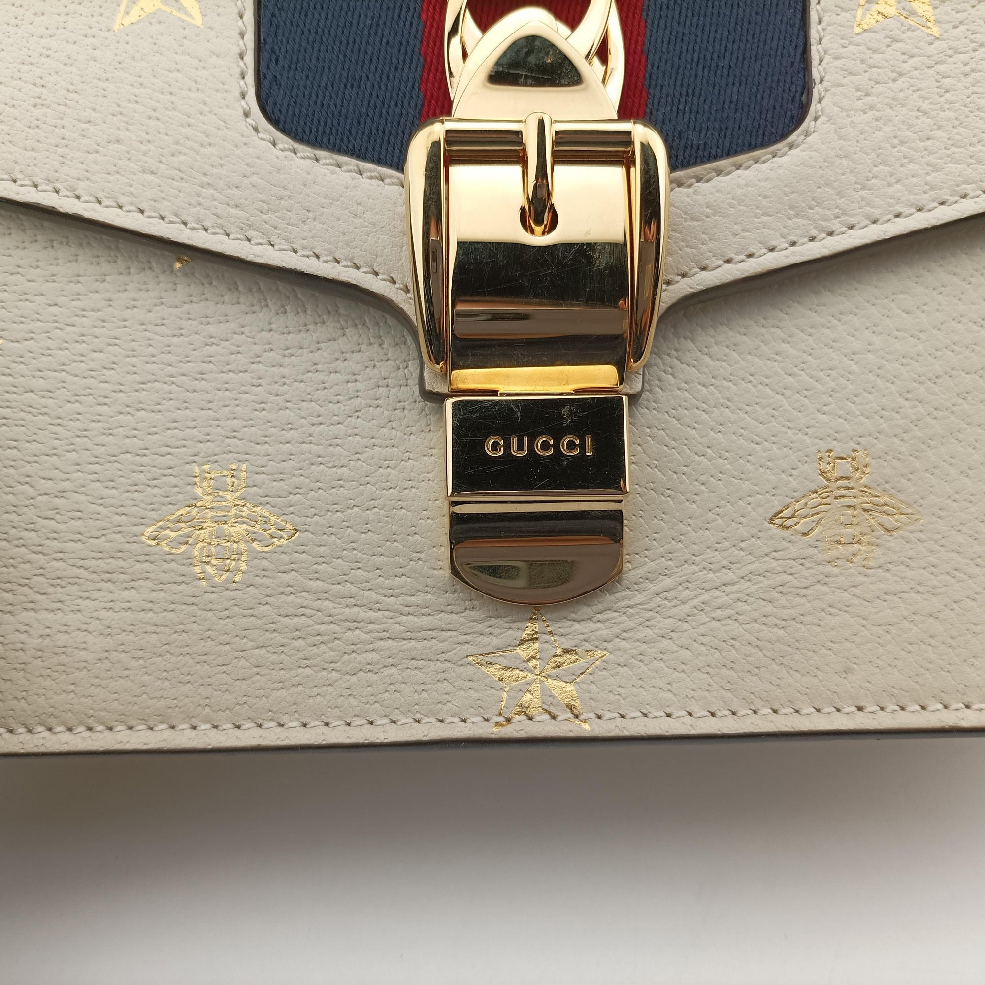 Secondhand Gucci Sylvie Ivory×Navy×Red Leather 524405 shoulderbag | stylenewstar