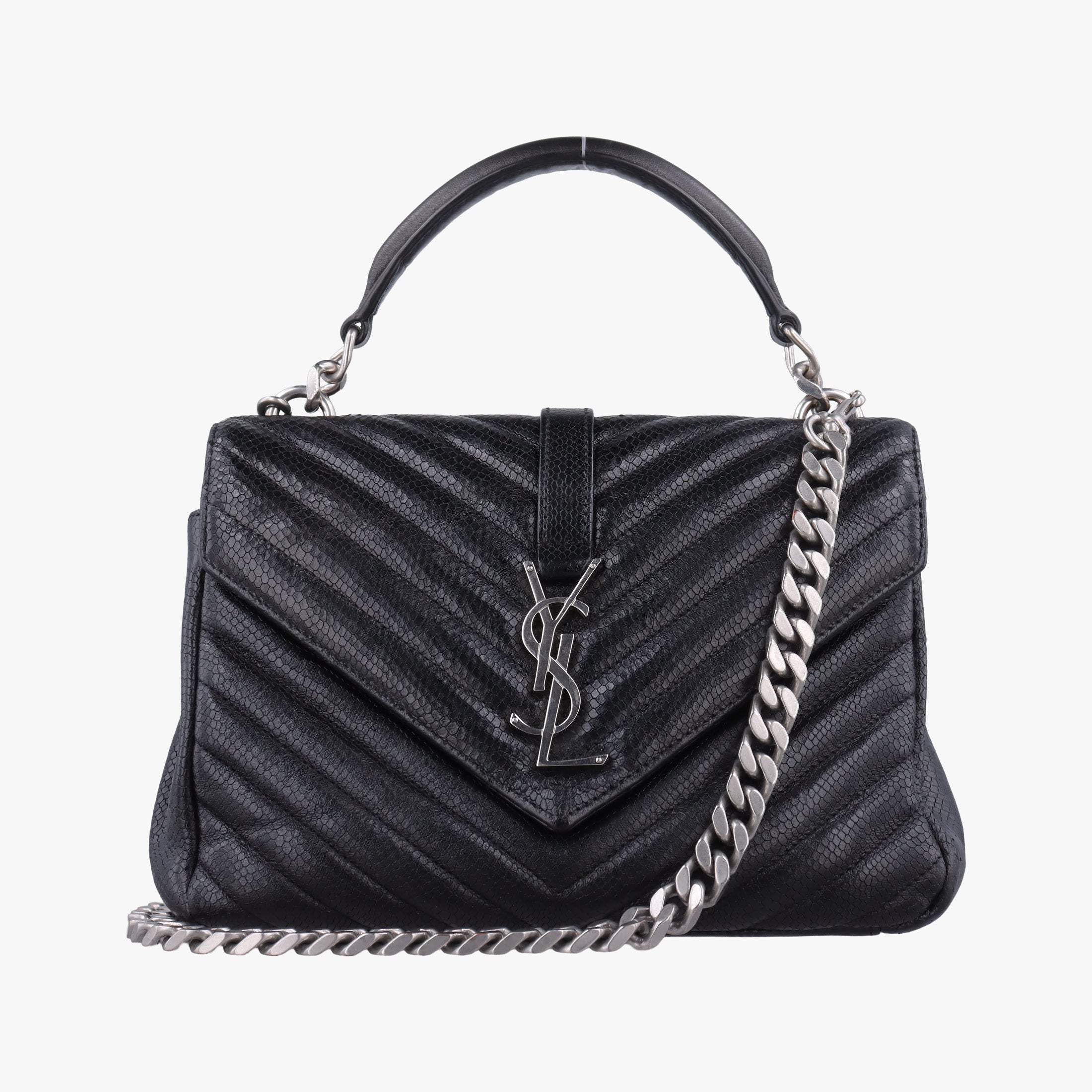 Secondhand Yves Saint Laurent COLLEGE Medium Black Chevron-quilted leather 600279 shoulderbag | stylenewstar