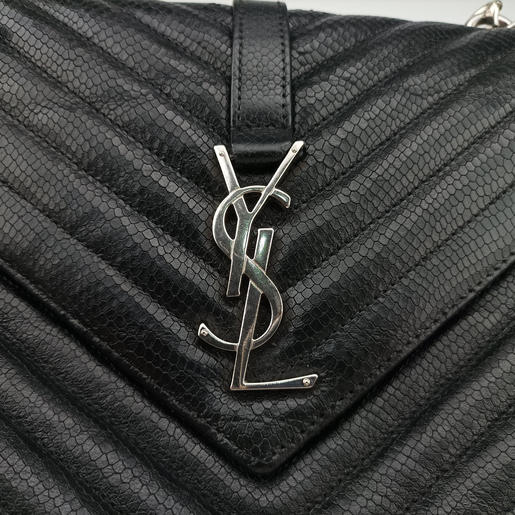 Secondhand Yves Saint Laurent COLLEGE Medium Black Chevron-quilted leather 600279 shoulderbag | stylenewstar