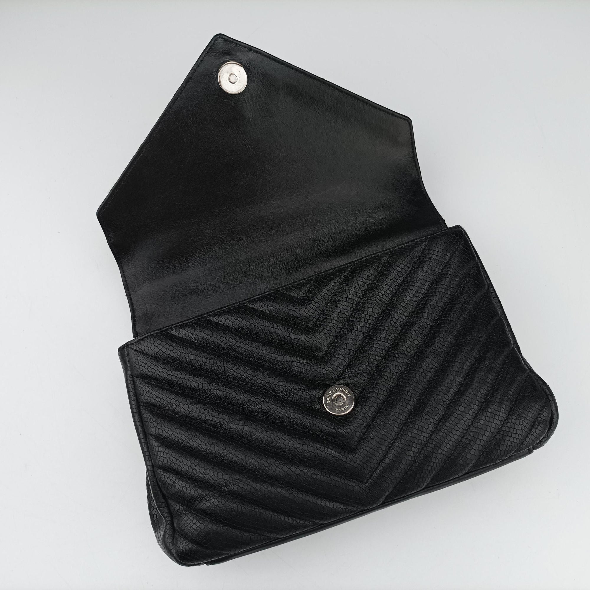 Secondhand Yves Saint Laurent COLLEGE Medium Black Chevron-quilted leather 600279 shoulderbag | stylenewstar