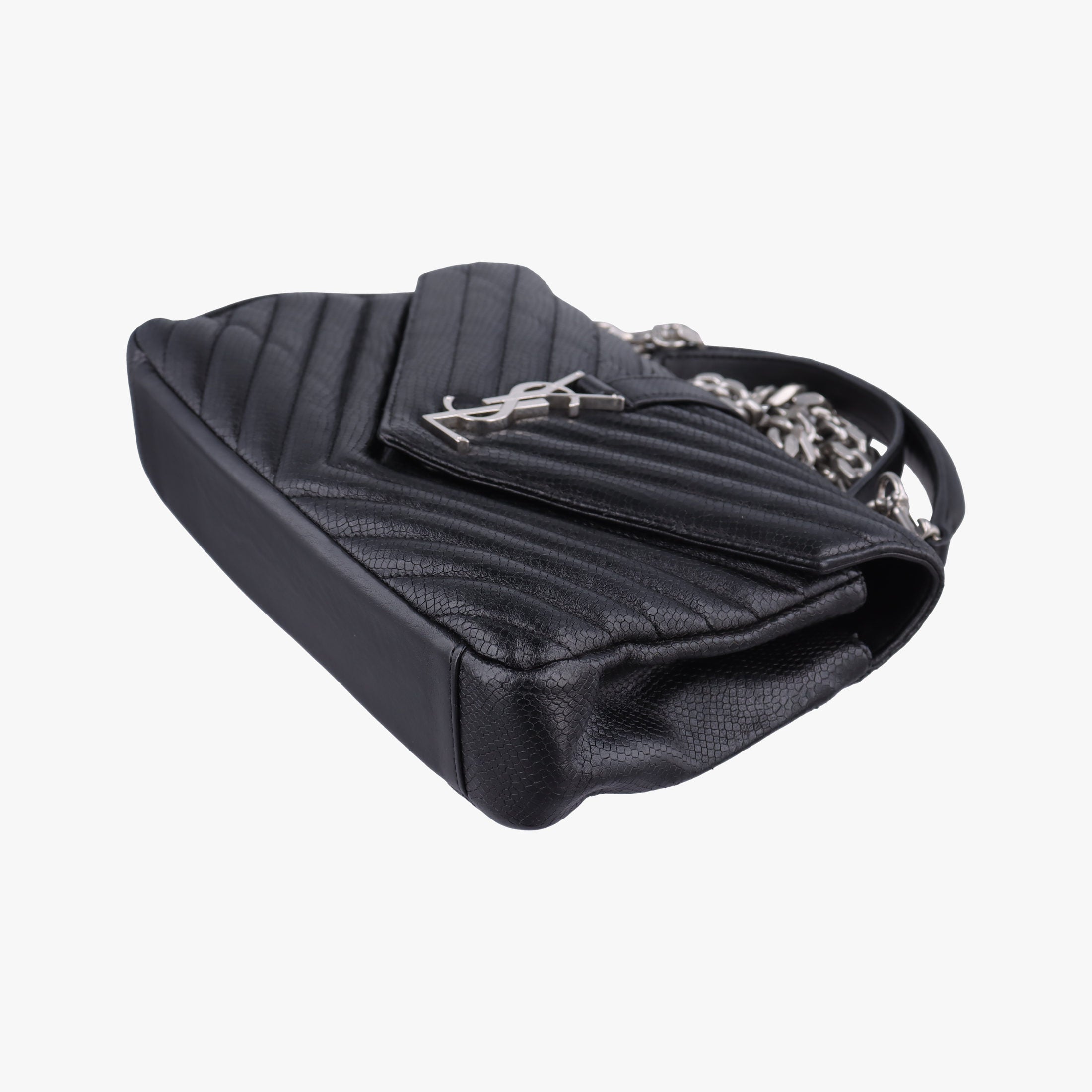 Secondhand Yves Saint Laurent COLLEGE Medium Black Chevron-quilted leather 600279 shoulderbag | stylenewstar