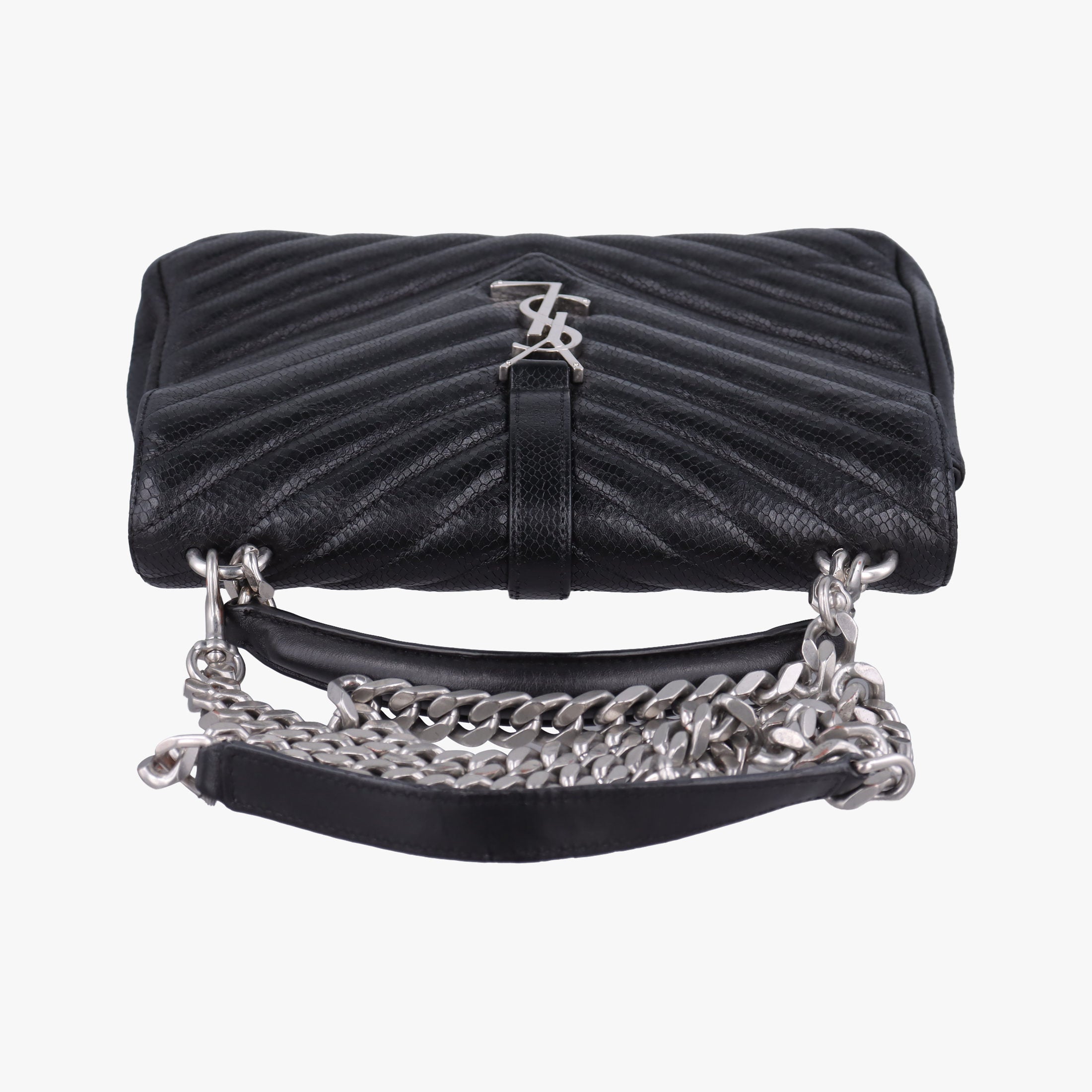 Secondhand Yves Saint Laurent COLLEGE Medium Black Chevron-quilted leather 600279 shoulderbag | stylenewstar