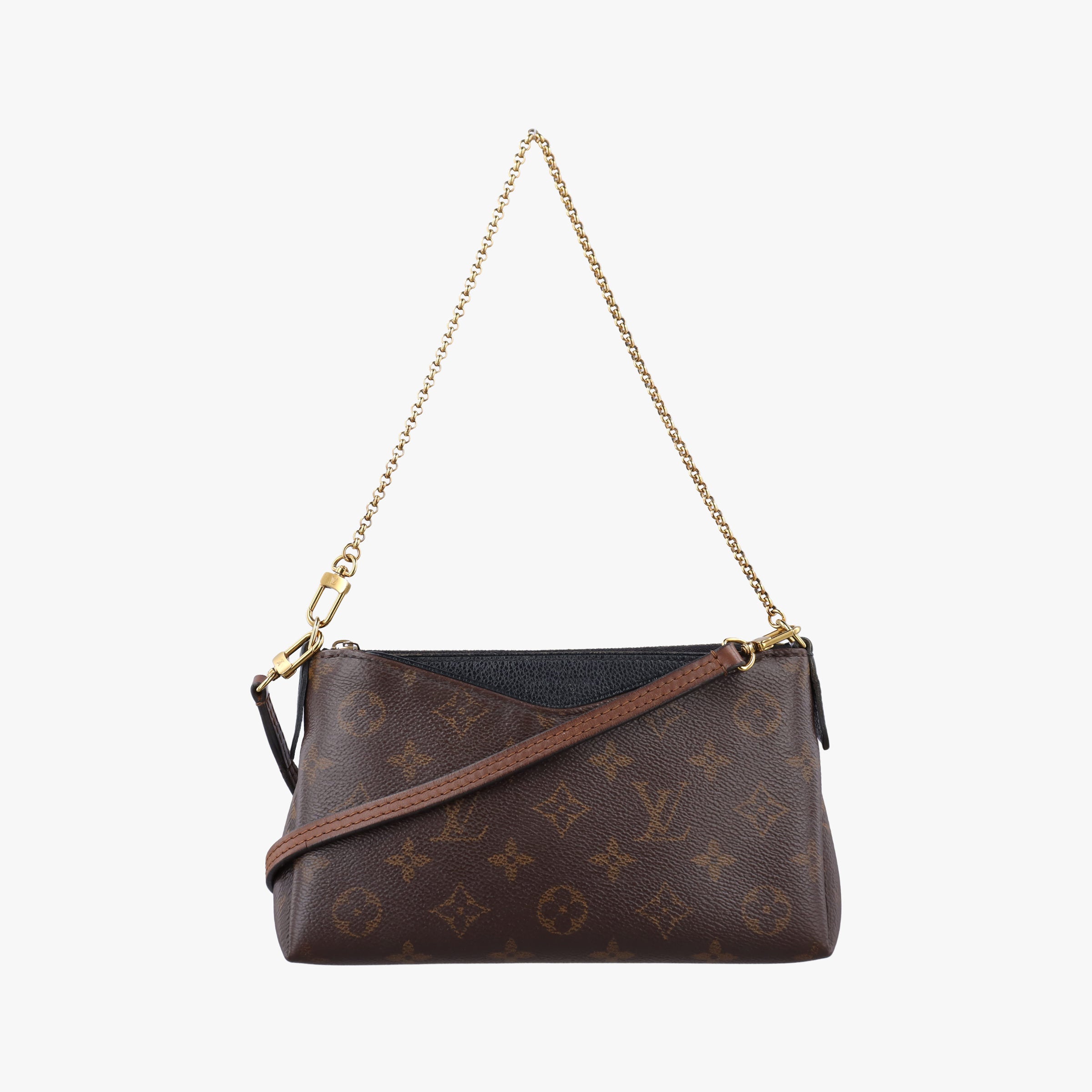 Pre-owned Louis Vuitton PALLAS Clutch brown×Marine Monogram Canvas×calf leather M41639 shoulderbag | stylenewstar