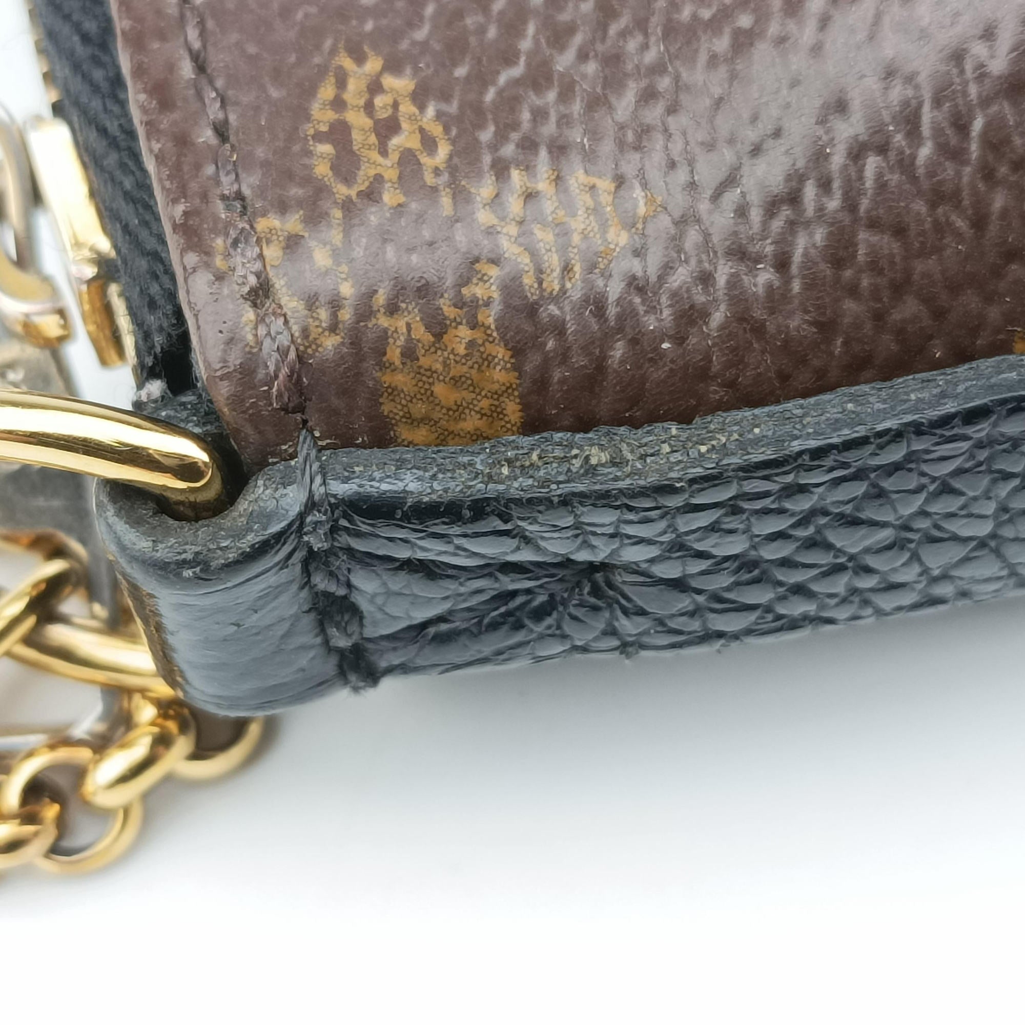 Pre-owned Louis Vuitton PALLAS Clutch brown×Marine Monogram Canvas×calf leather M41639 shoulderbag | stylenewstar