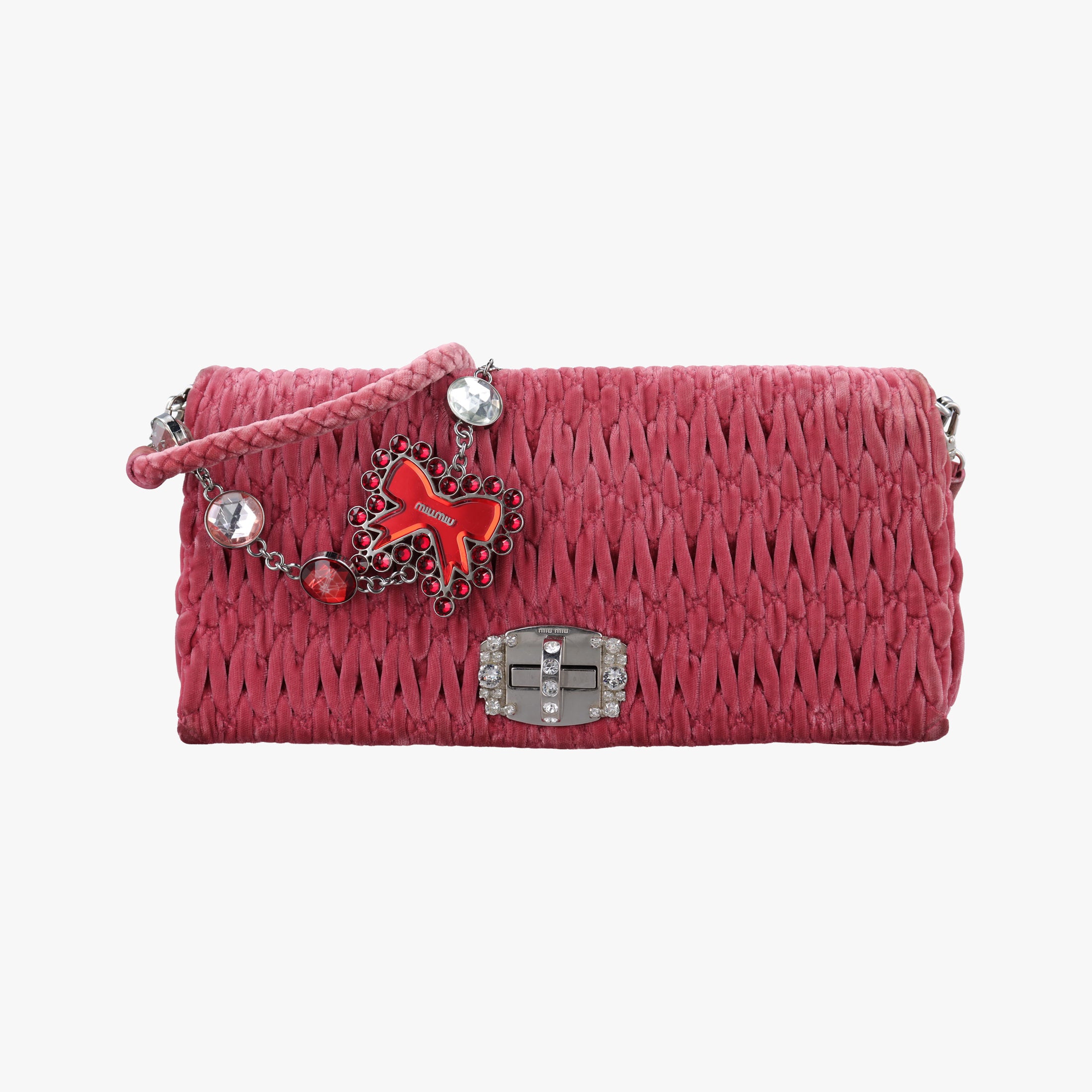 Pre-owned Miu Miu Miu Crystal Pink Leather RP0169 shoulderbag | stylenewstar