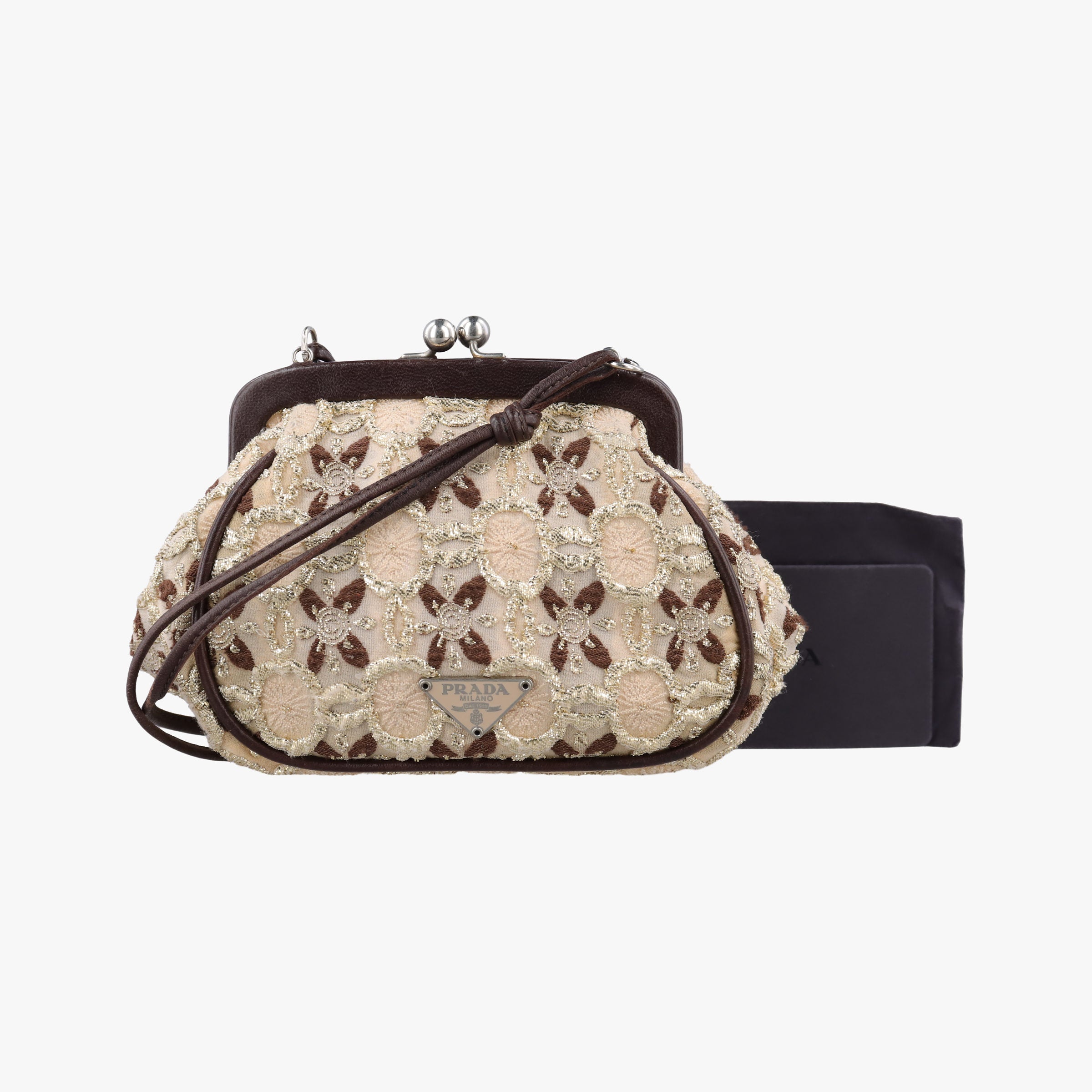 Secondhand Prada Kisslock BeigexBrown fabric BT0323 shoulderbag | stylenewstar