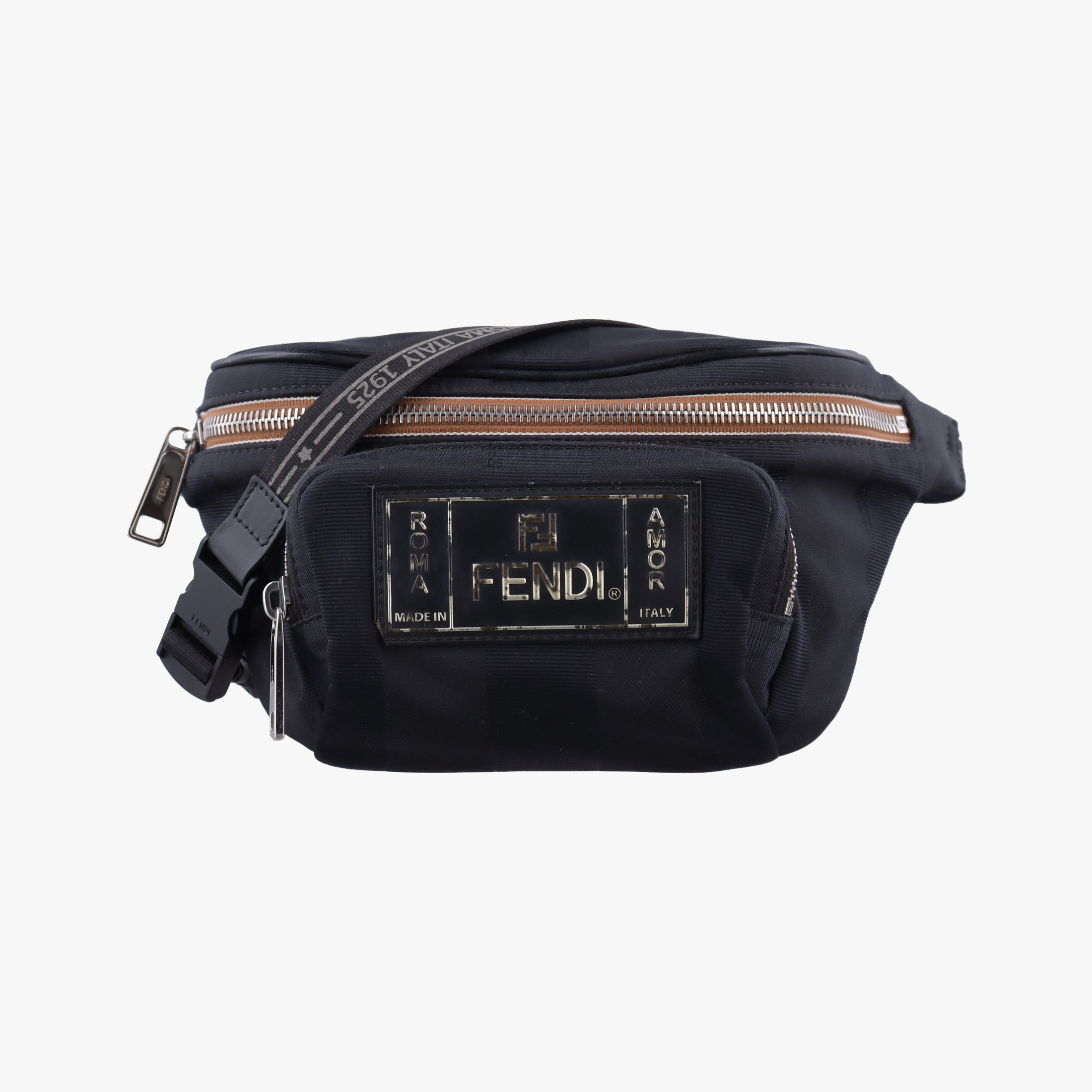 Pre-owned Fendi Pecan AMOR Logo Black canvas 7VA446 bum bag/waist bag | stylenewstar