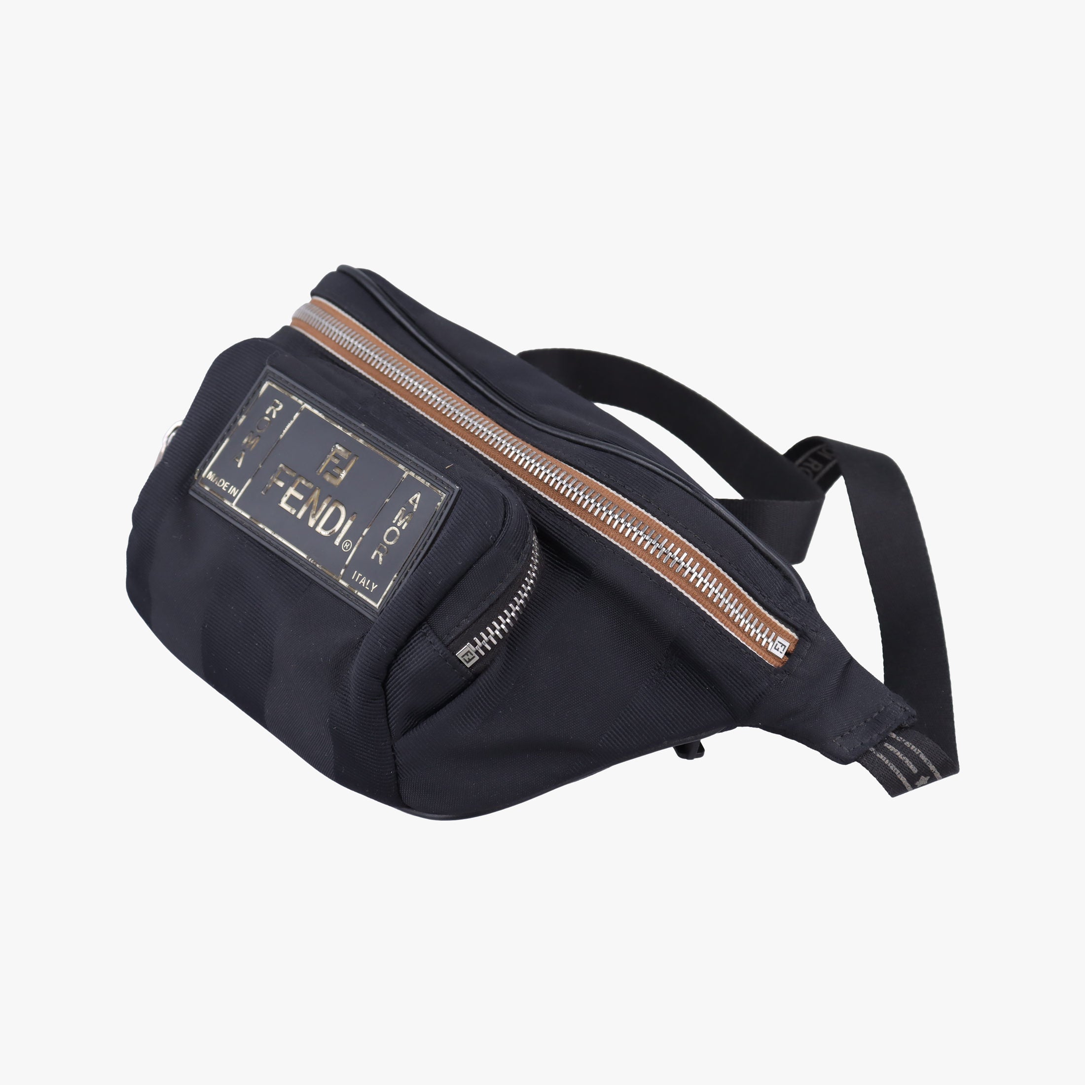 Pre-owned Fendi Pecan AMOR Logo Black canvas 7VA446 bum bag/waist bag | stylenewstar