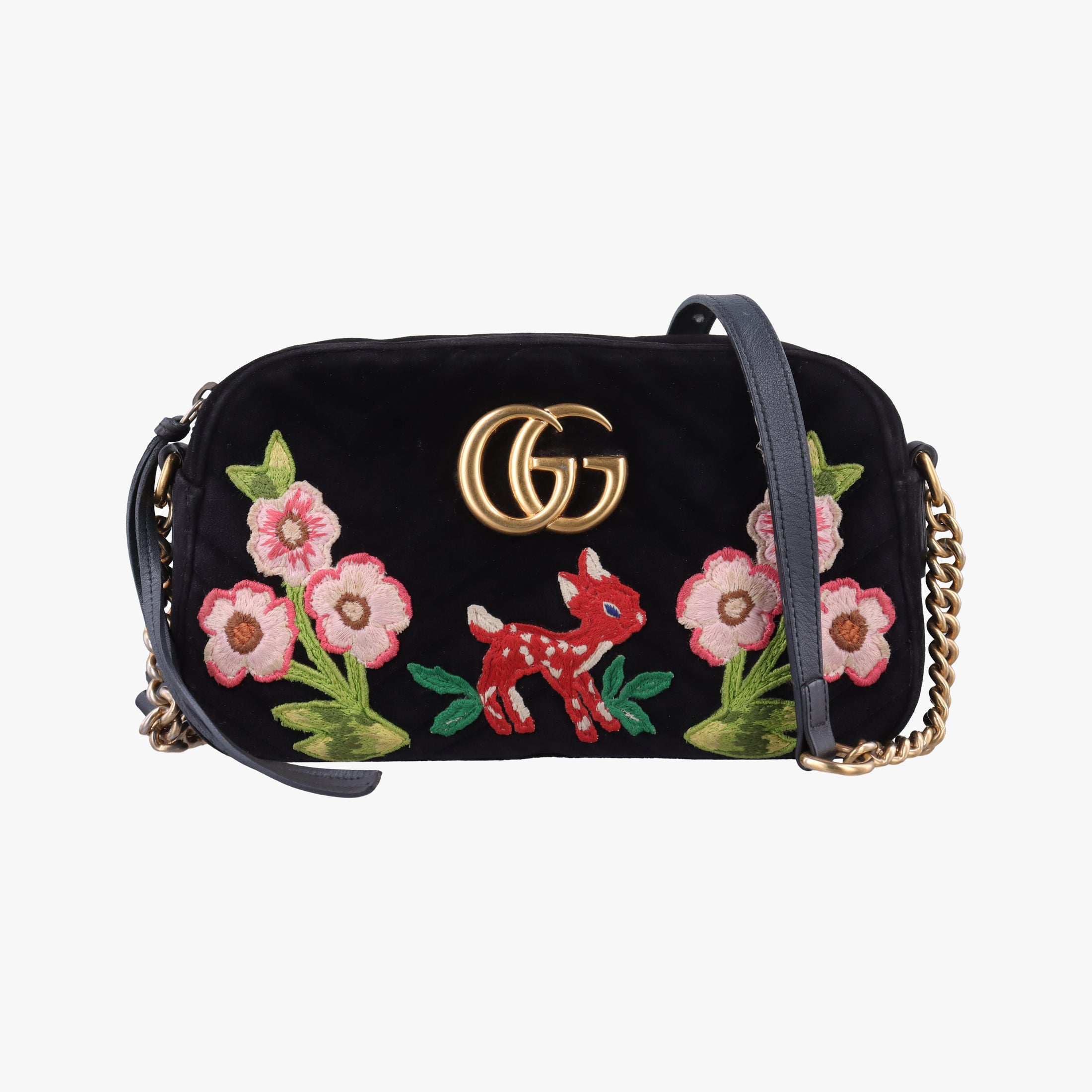 Pre-owned Gucci GG Marmont Black×Multicolour velour 447632 shoulderbag | stylenewstar