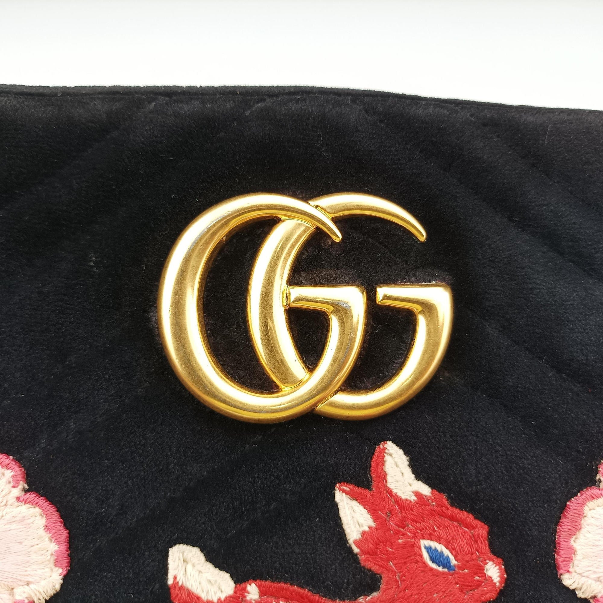 Pre-owned Gucci GG Marmont Black×Multicolour velour 447632 shoulderbag | stylenewstar