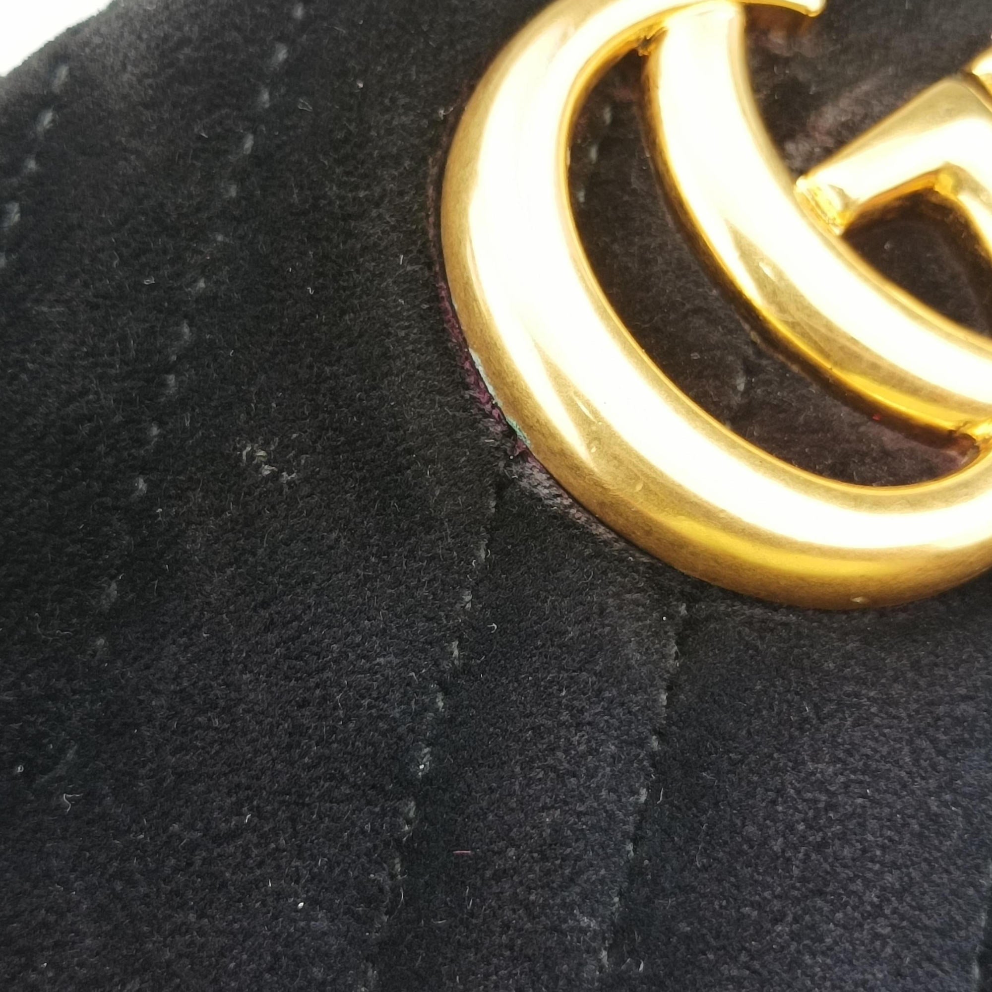 Pre-owned Gucci GG Marmont Black×Multicolour velour 447632 shoulderbag | stylenewstar