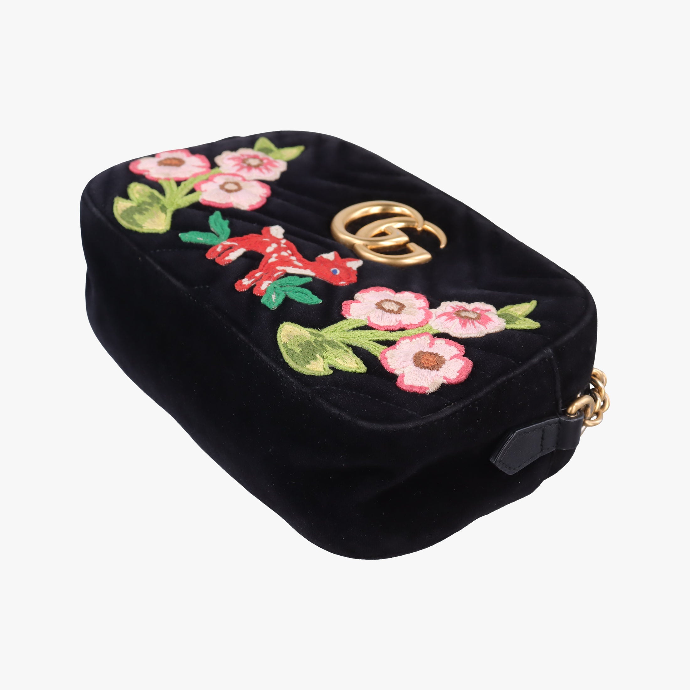 Pre-owned Gucci GG Marmont Black×Multicolour velour 447632 shoulderbag | stylenewstar