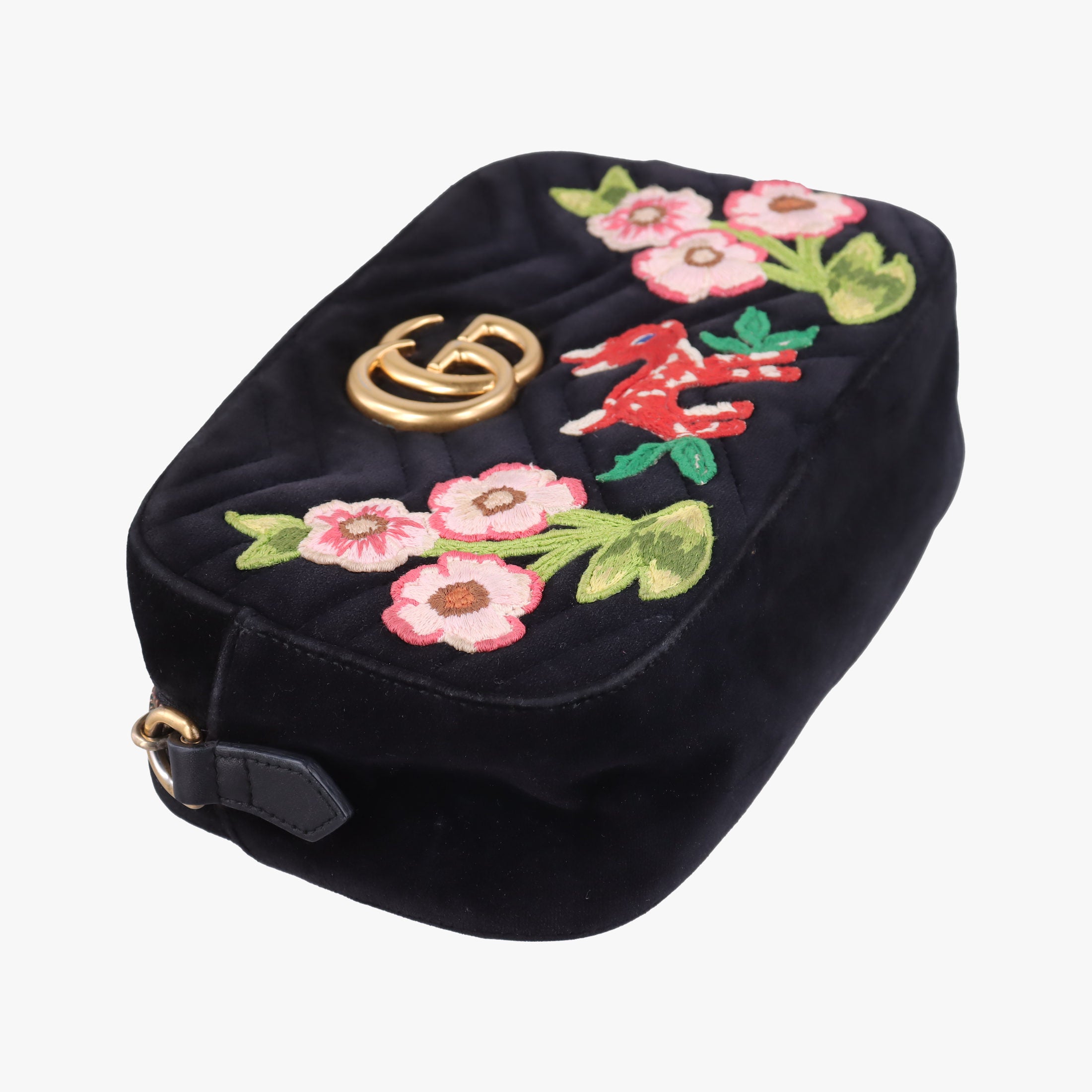 Pre-owned Gucci GG Marmont Black×Multicolour velour 447632 shoulderbag | stylenewstar