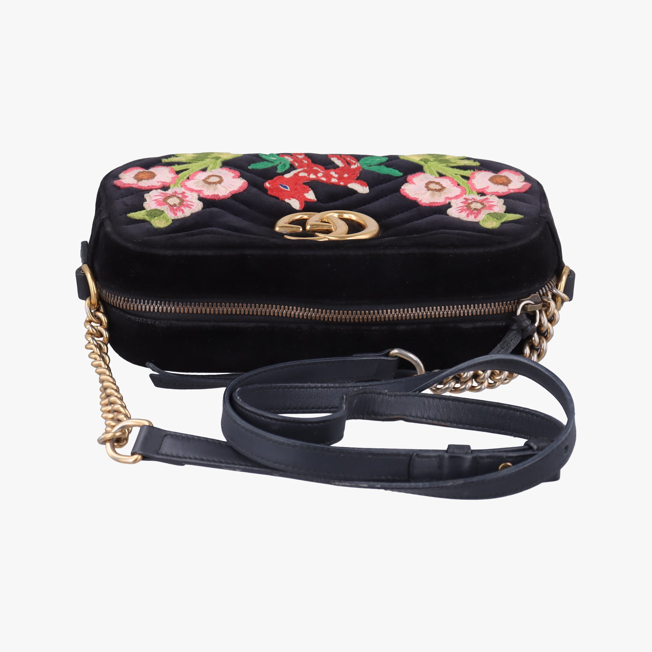 Pre-owned Gucci GG Marmont Black×Multicolour velour 447632 shoulderbag | stylenewstar