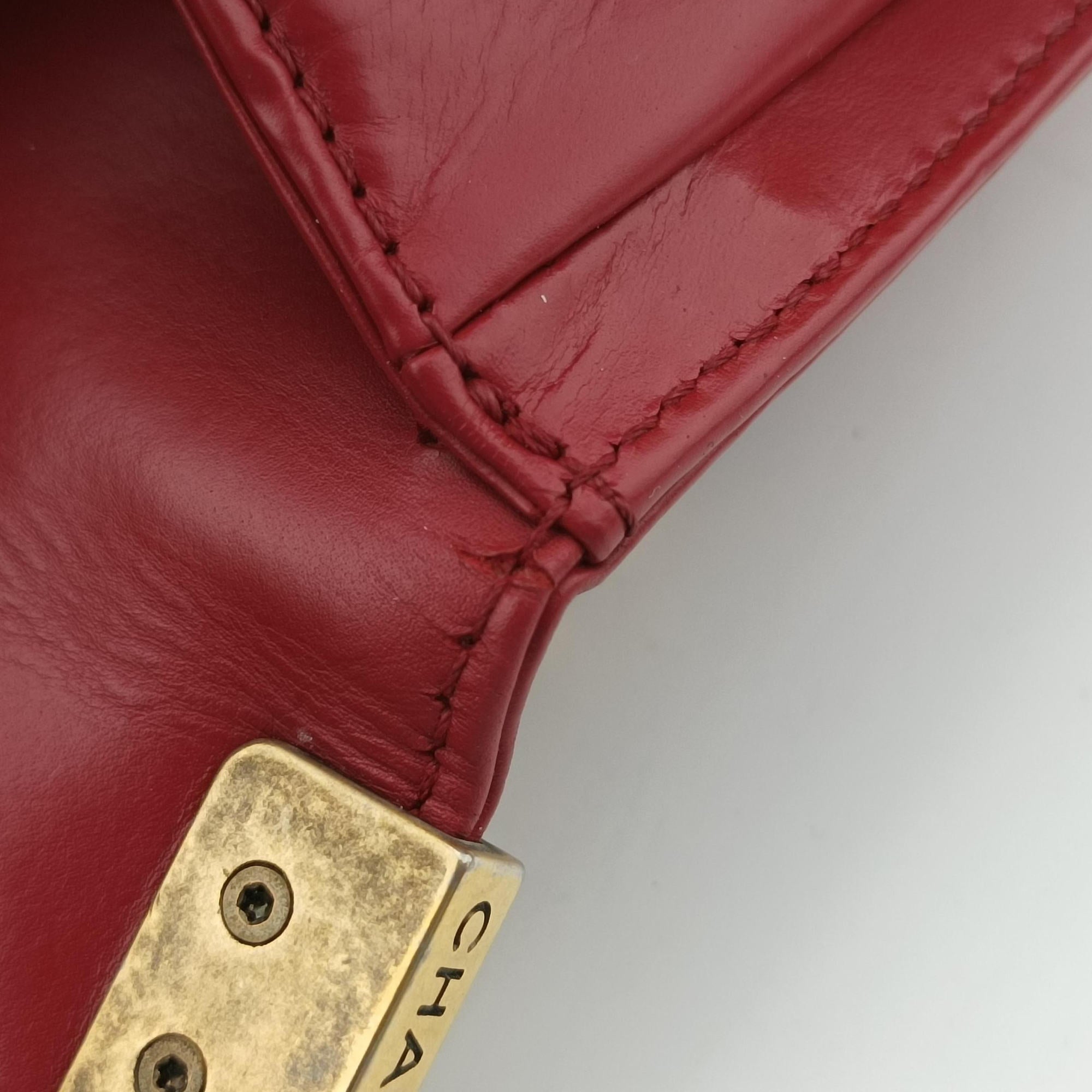 Pre-owned Chanel BOY CHANEL Red Leather A66713 shoulderbag | stylenewstar