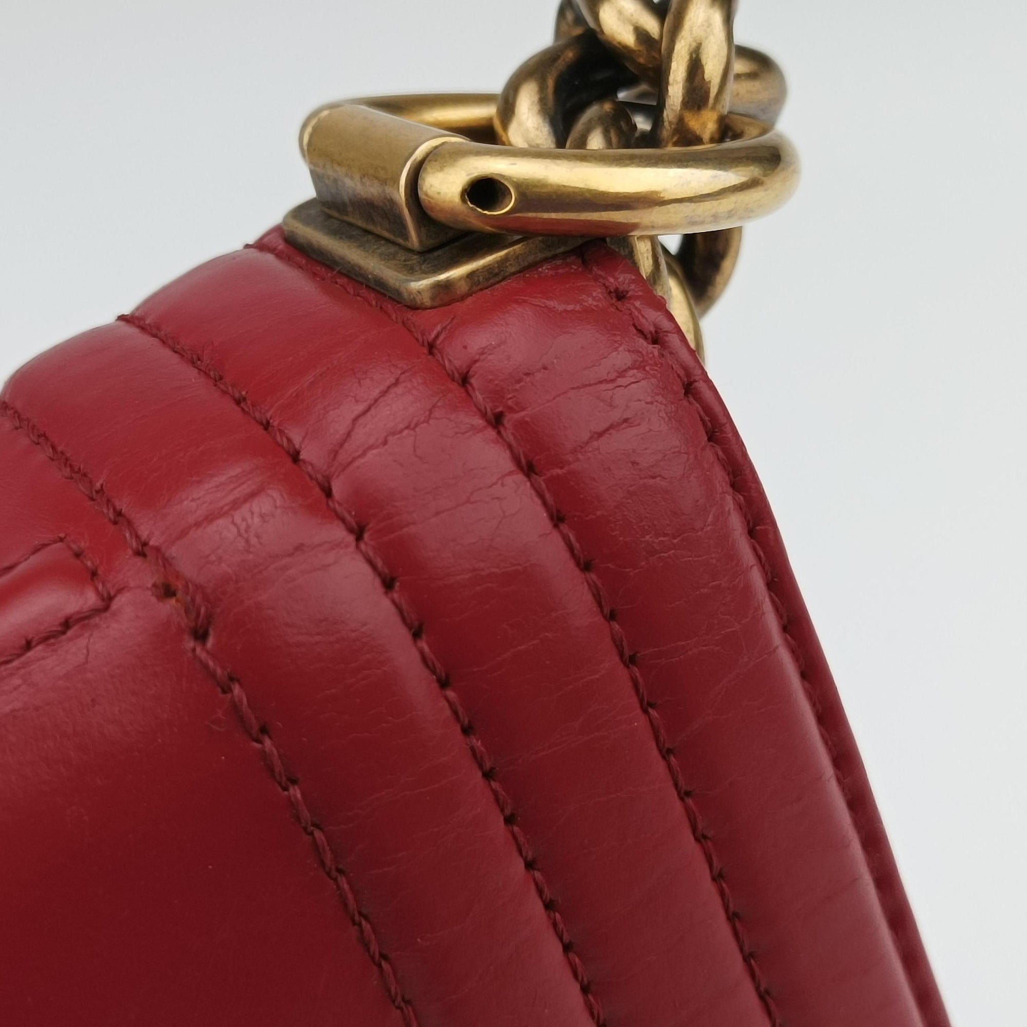 Pre-owned Chanel BOY CHANEL Red Leather A66713 shoulderbag | stylenewstar