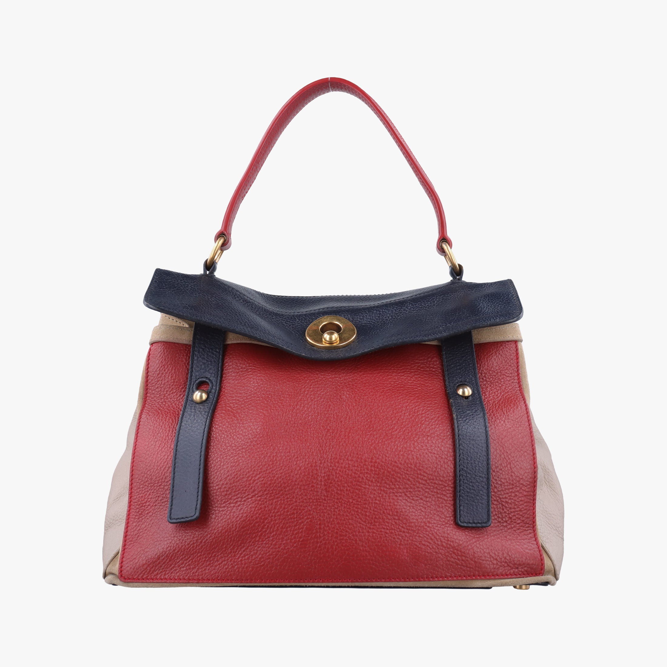 Pre-owned Yves Saint Laurent Muse Two Blue × Red × Beige Leather 197149 handbag | stylenewstar