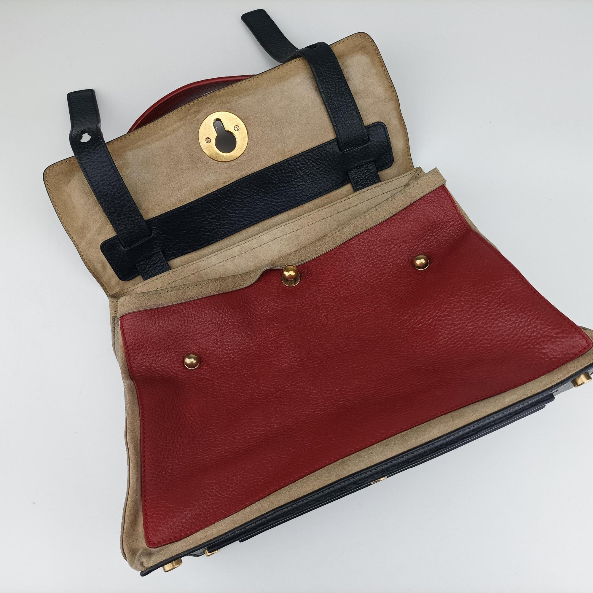 Pre-owned Yves Saint Laurent Muse Two Blue × Red × Beige Leather 197149 handbag | stylenewstar