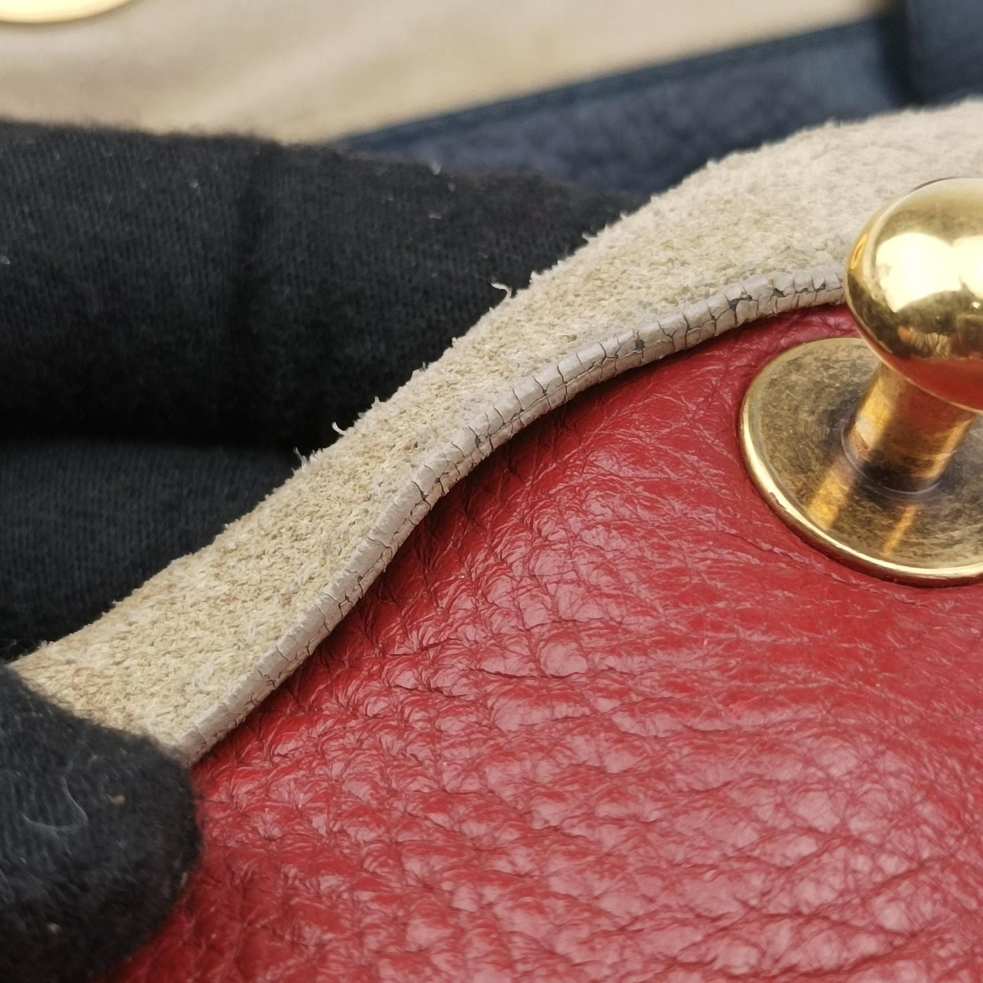 Pre-owned Yves Saint Laurent Muse Two Blue × Red × Beige Leather 197149 handbag | stylenewstar