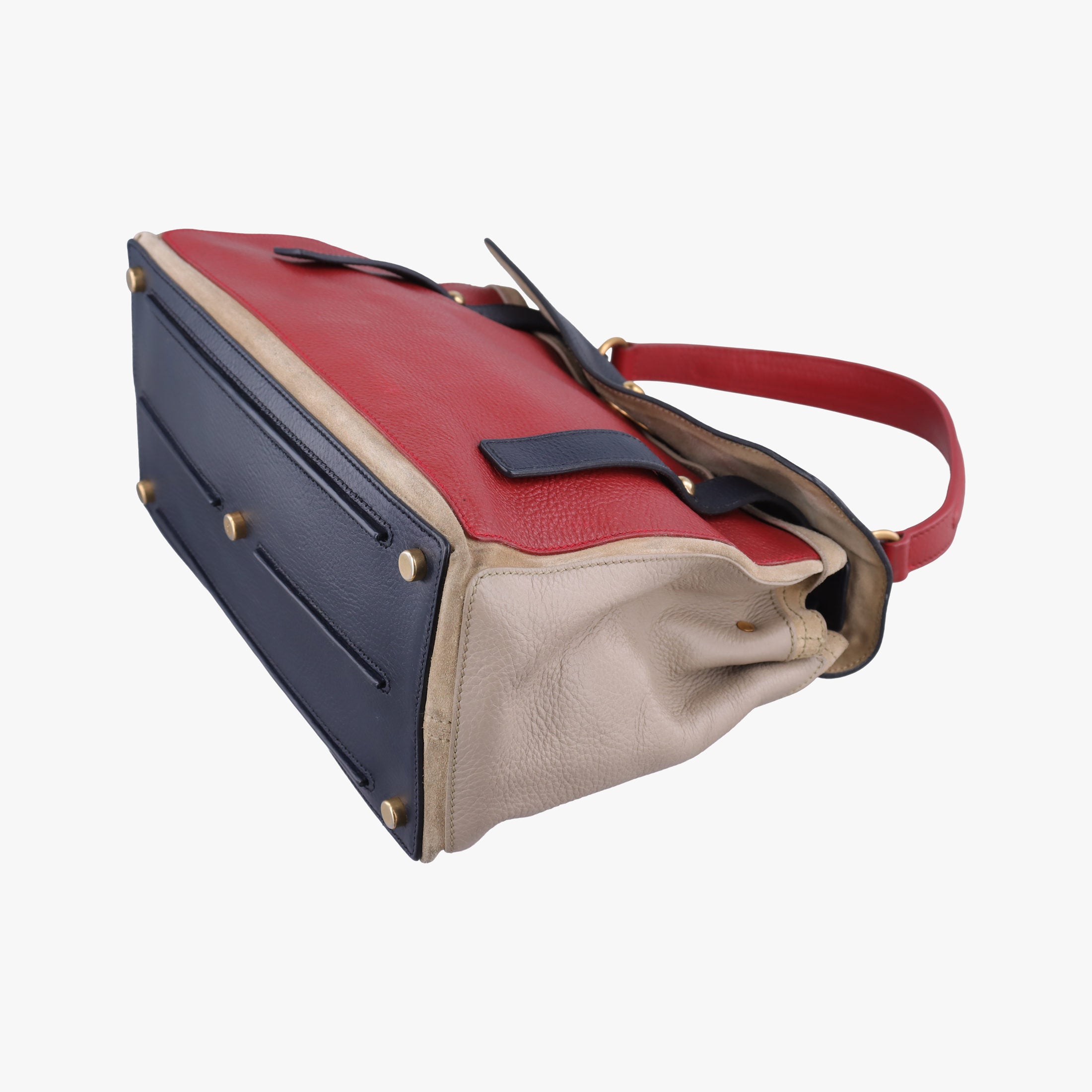 Pre-owned Yves Saint Laurent Muse Two Blue × Red × Beige Leather 197149 handbag | stylenewstar