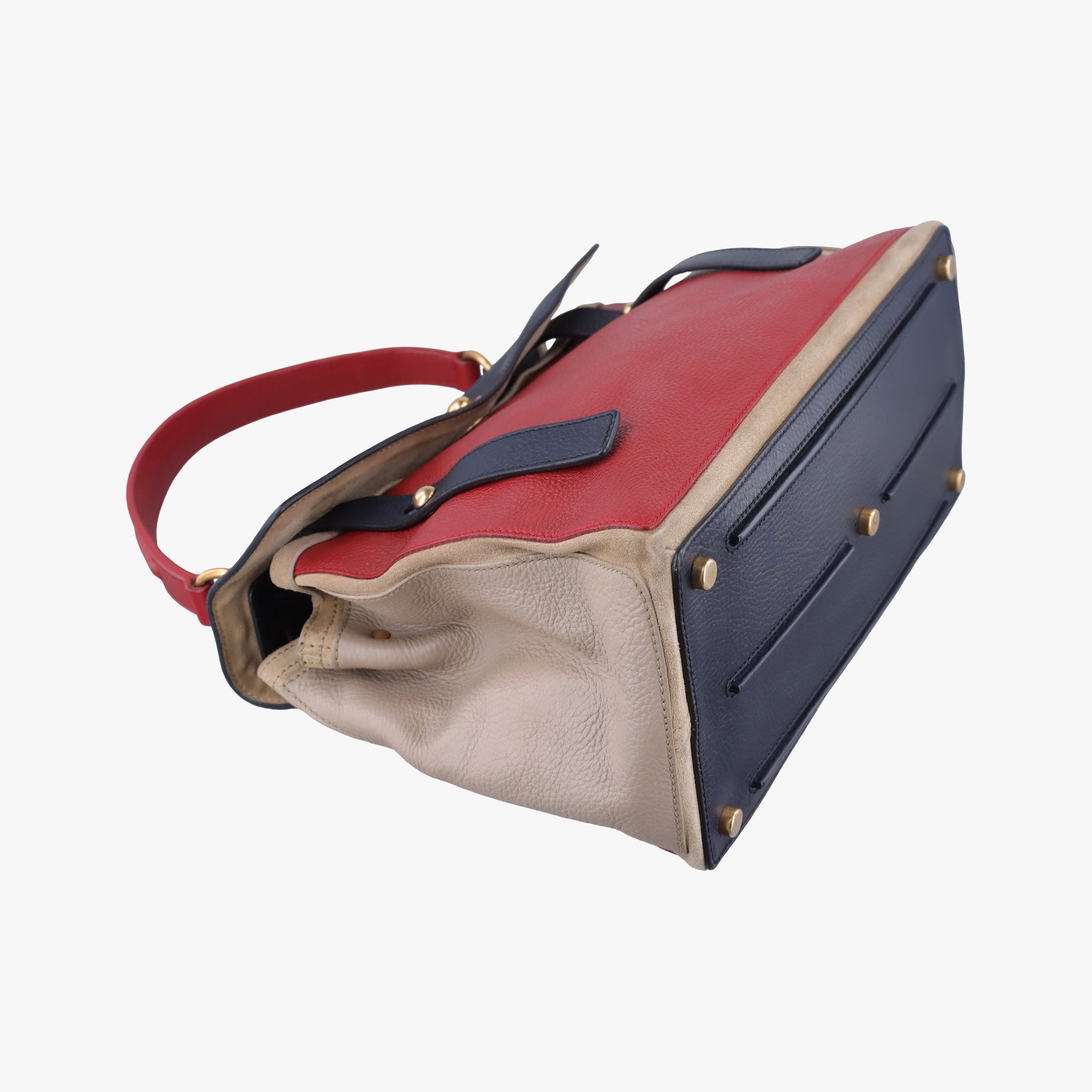 Pre-owned Yves Saint Laurent Muse Two Blue × Red × Beige Leather 197149 handbag | stylenewstar