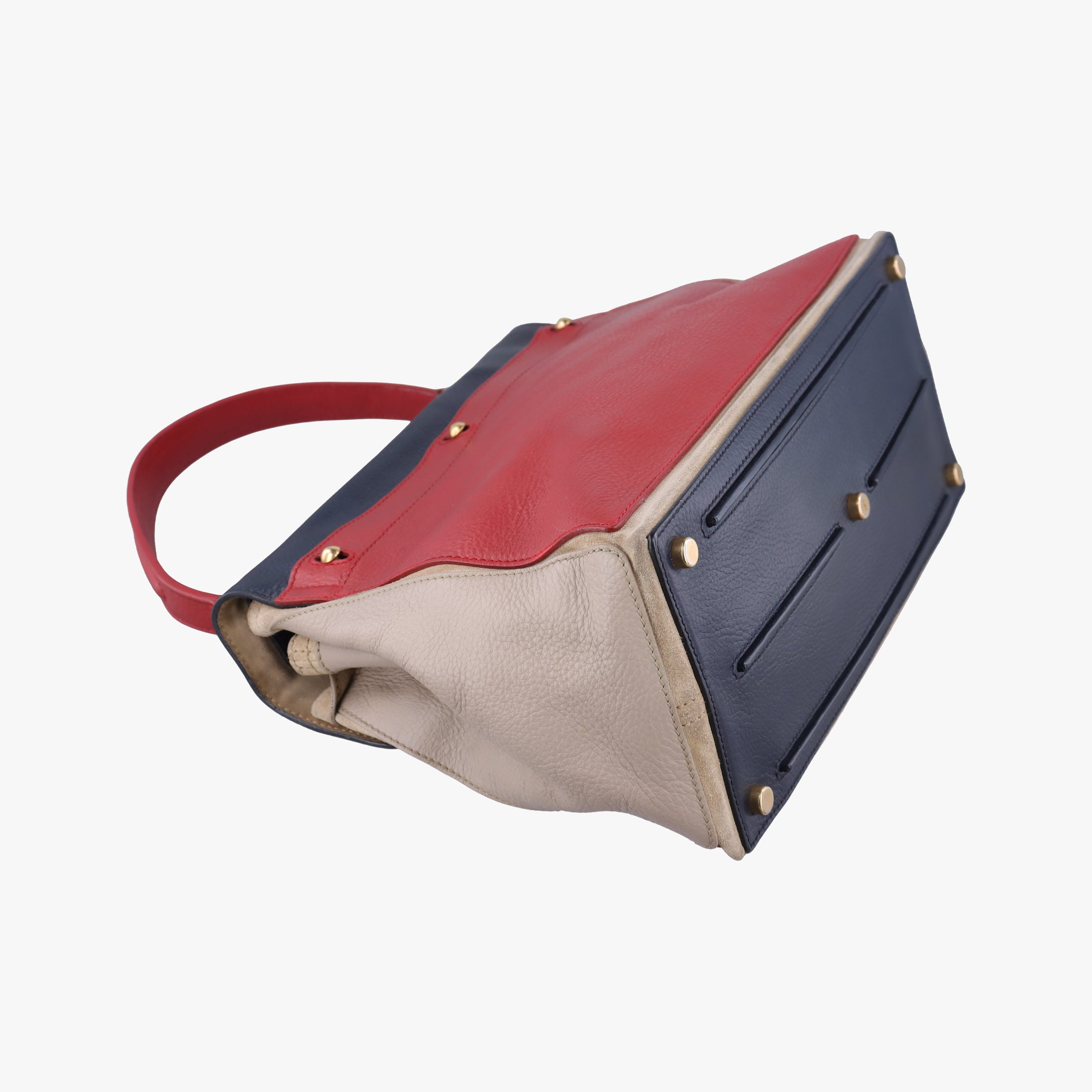 Pre-owned Yves Saint Laurent Muse Two Blue × Red × Beige Leather 197149 handbag | stylenewstar