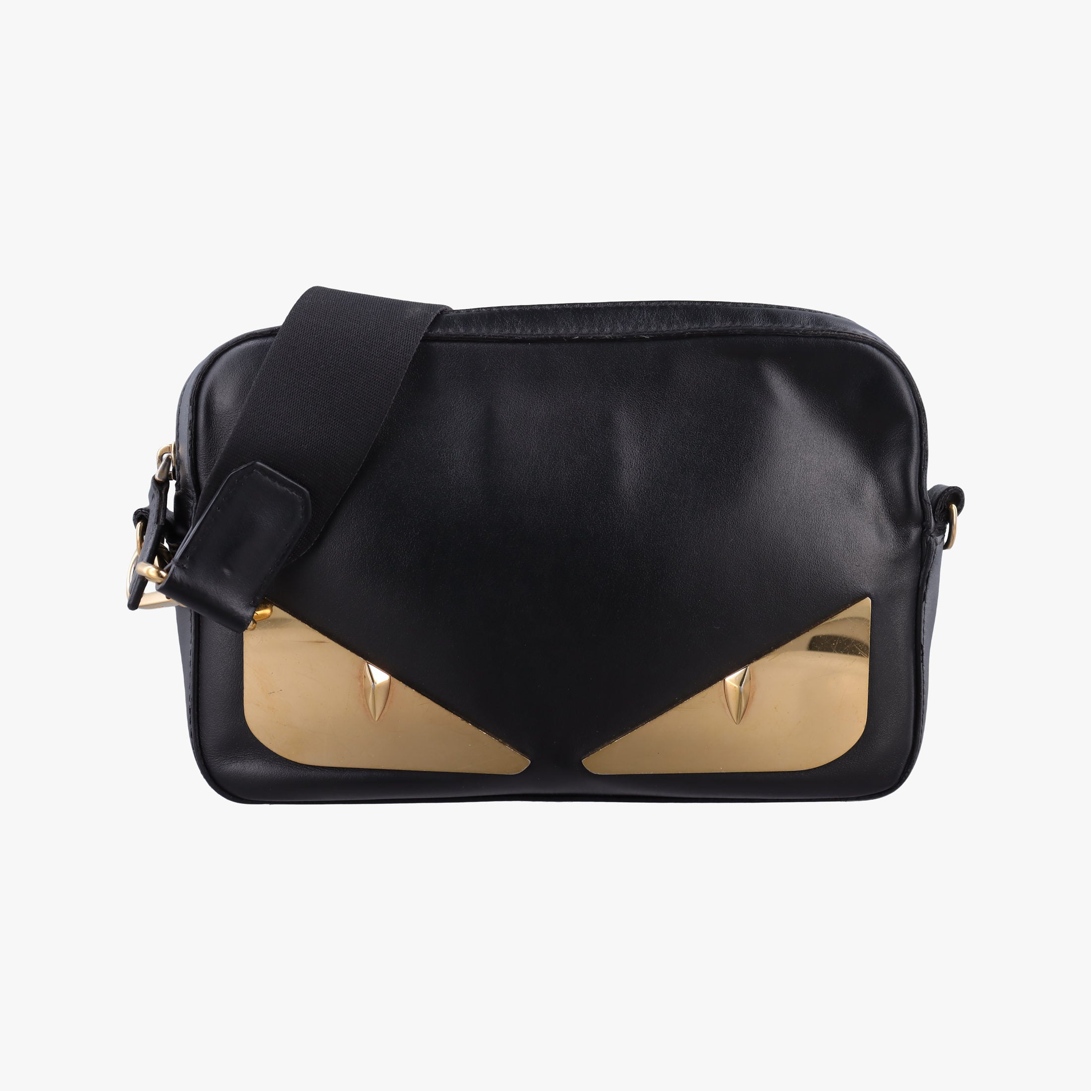 Secondhand Fendi Monster Camera case Black Leather 7M0286 shoulderbag | stylenewstar