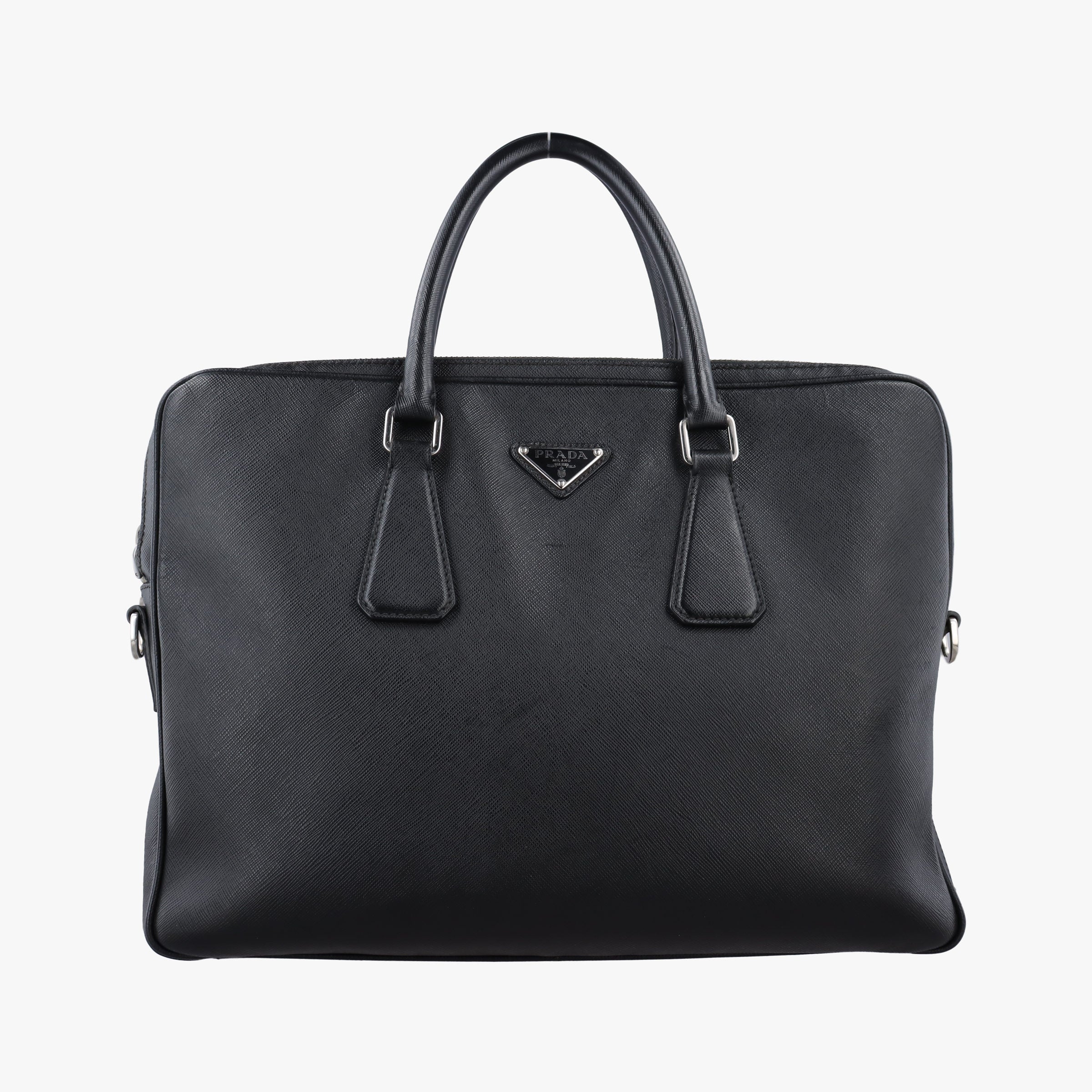 Pre-owned Prada Business Briefcase Black SAFFIANO Leather 2VE011 handbag | stylenewstar