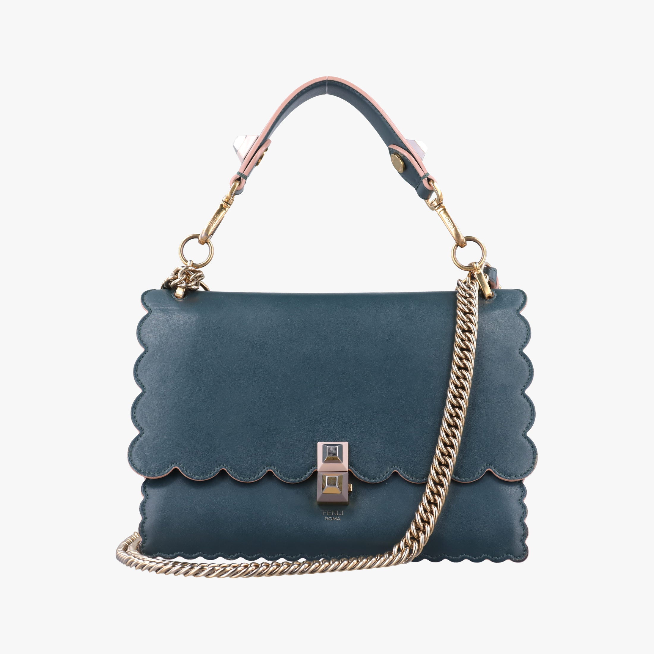 Pre-owned Fendi KAN I Green Leather 8BT283 shoulderbag | stylenewstar