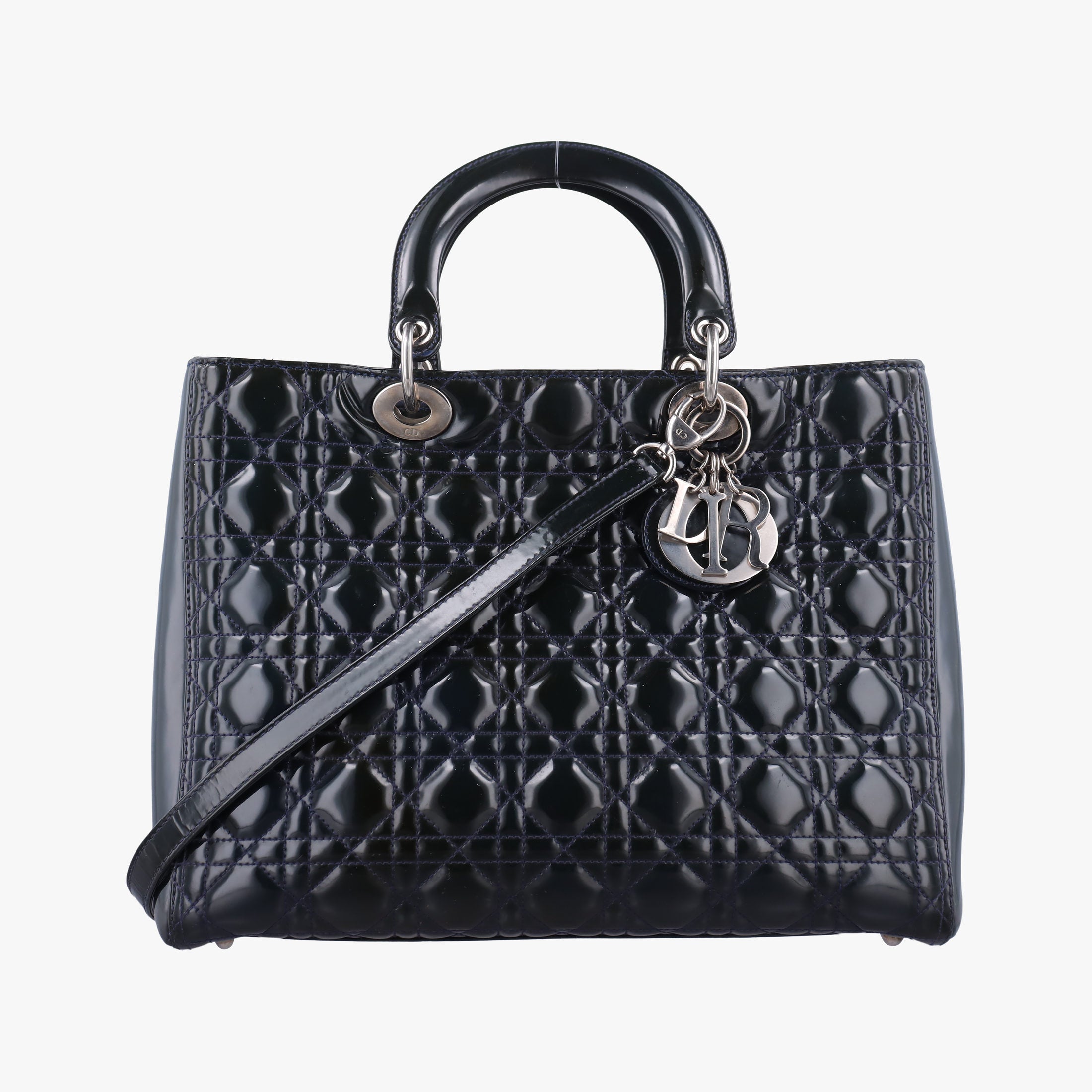 Pre-owned Christian Dior Lady Dior DarkGreen Patent  shoulderbag | stylenewstar
